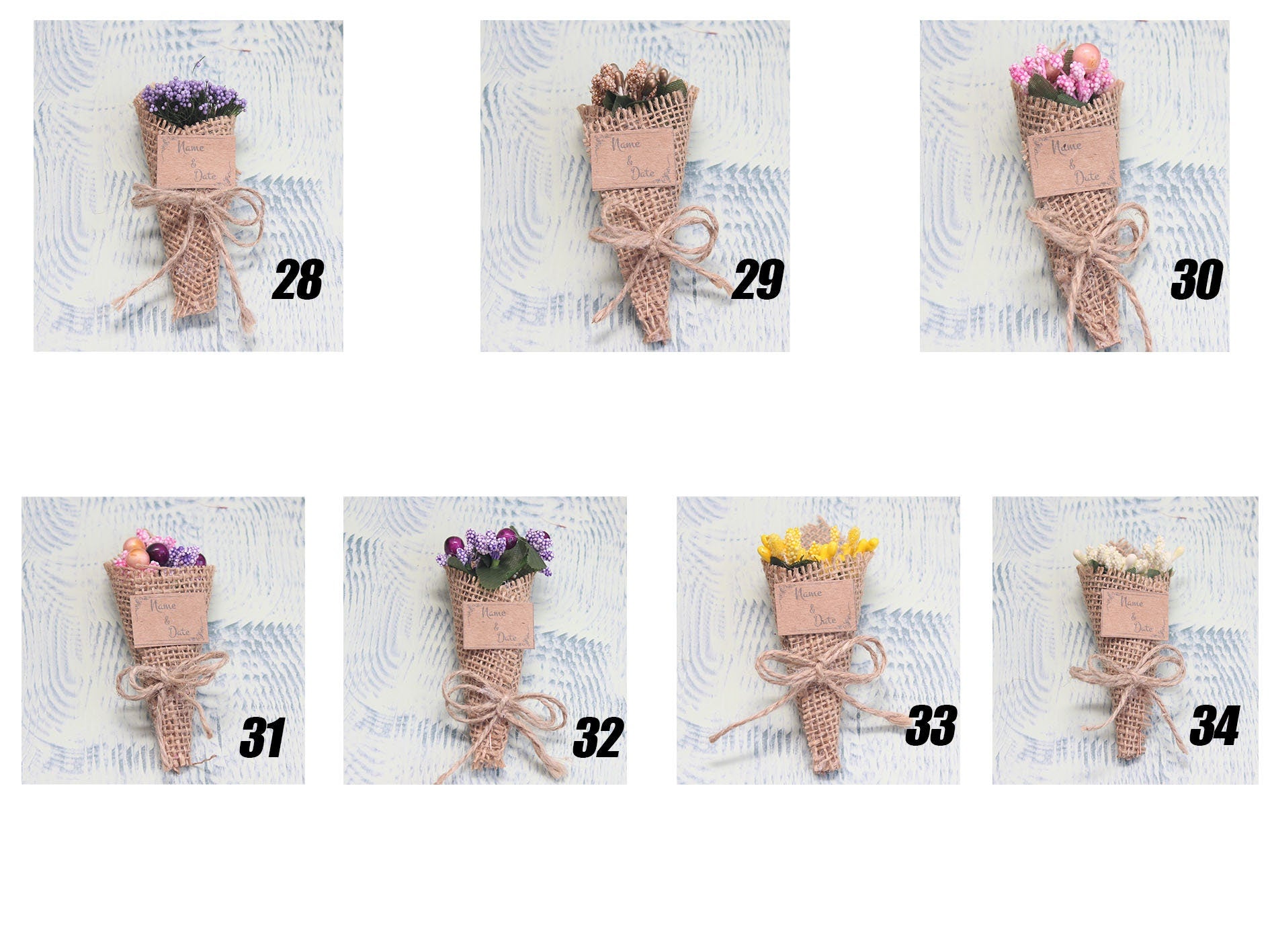 Personalized Mini Dried Flowers Cone Bouquet with Jute Rope for Guest Favors