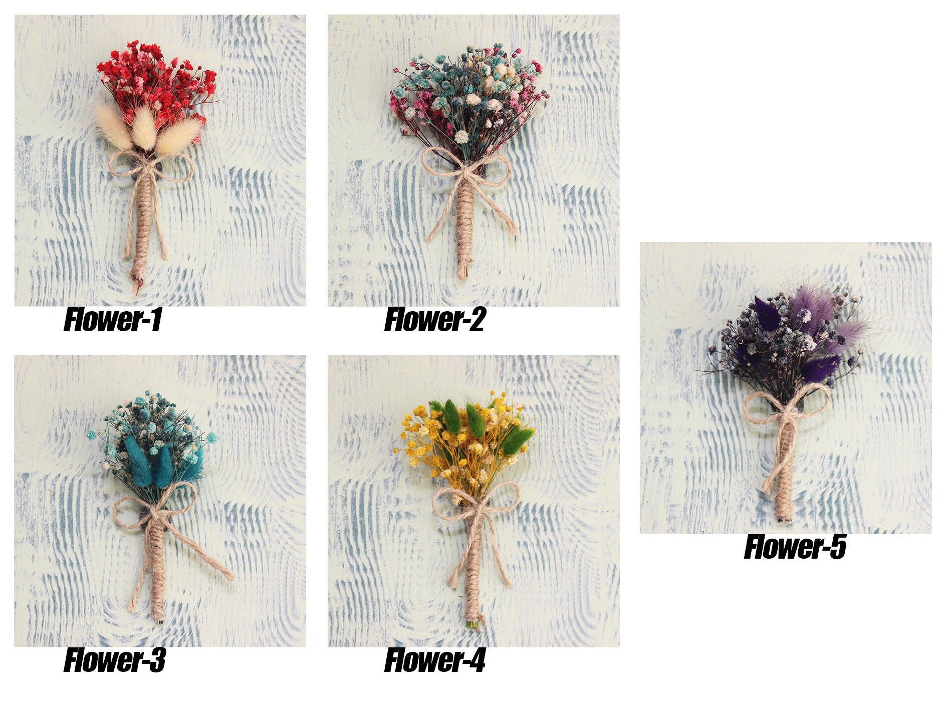 Personalized Mini Dried Flowers Wrap Bouquet with Jute Rope for Guest Favors