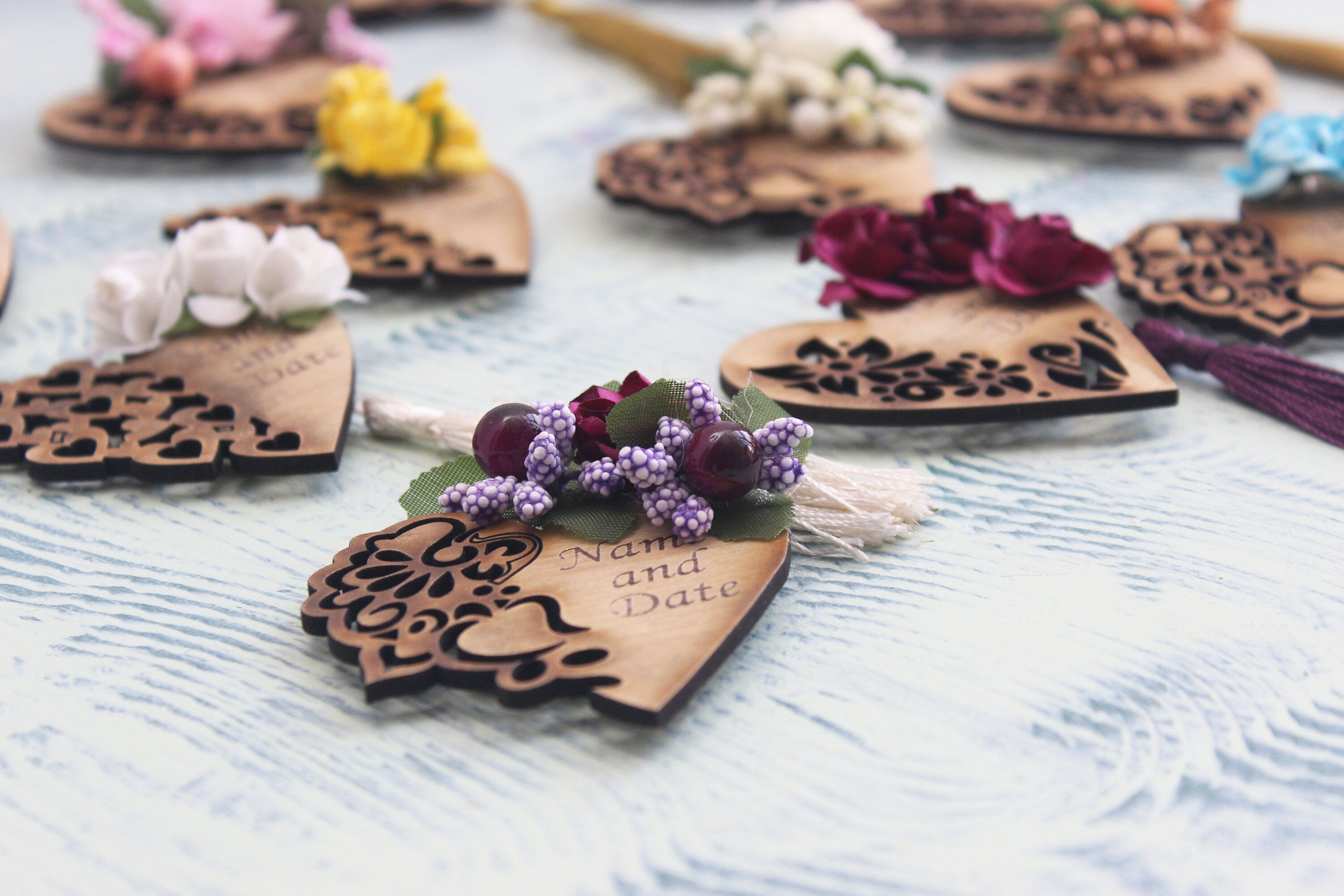 Personalized Lazer Cutting Magnet Favors for Guests with Flowers