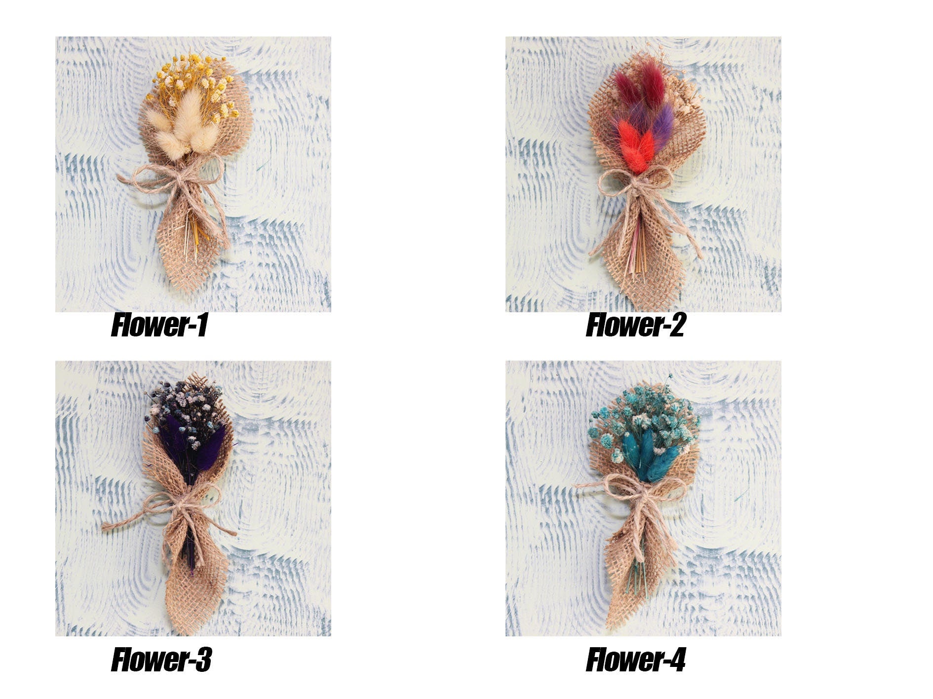 Personalized Mini Dried Flowers Shir Bouquet with Jute Rope for Guest Favors