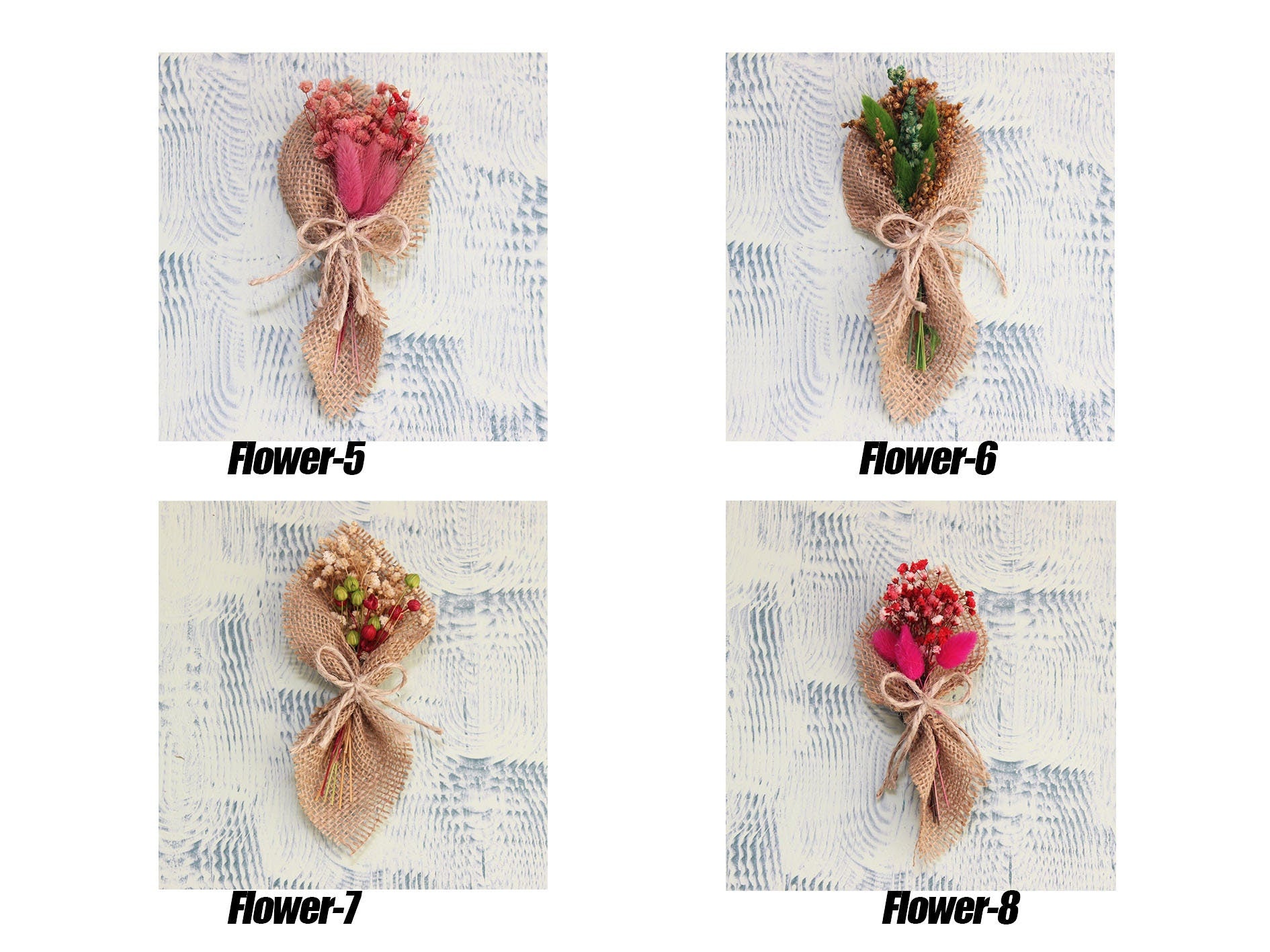 Personalized Mini Dried Flowers Shir Bouquet with Jute Rope for Guest Favors