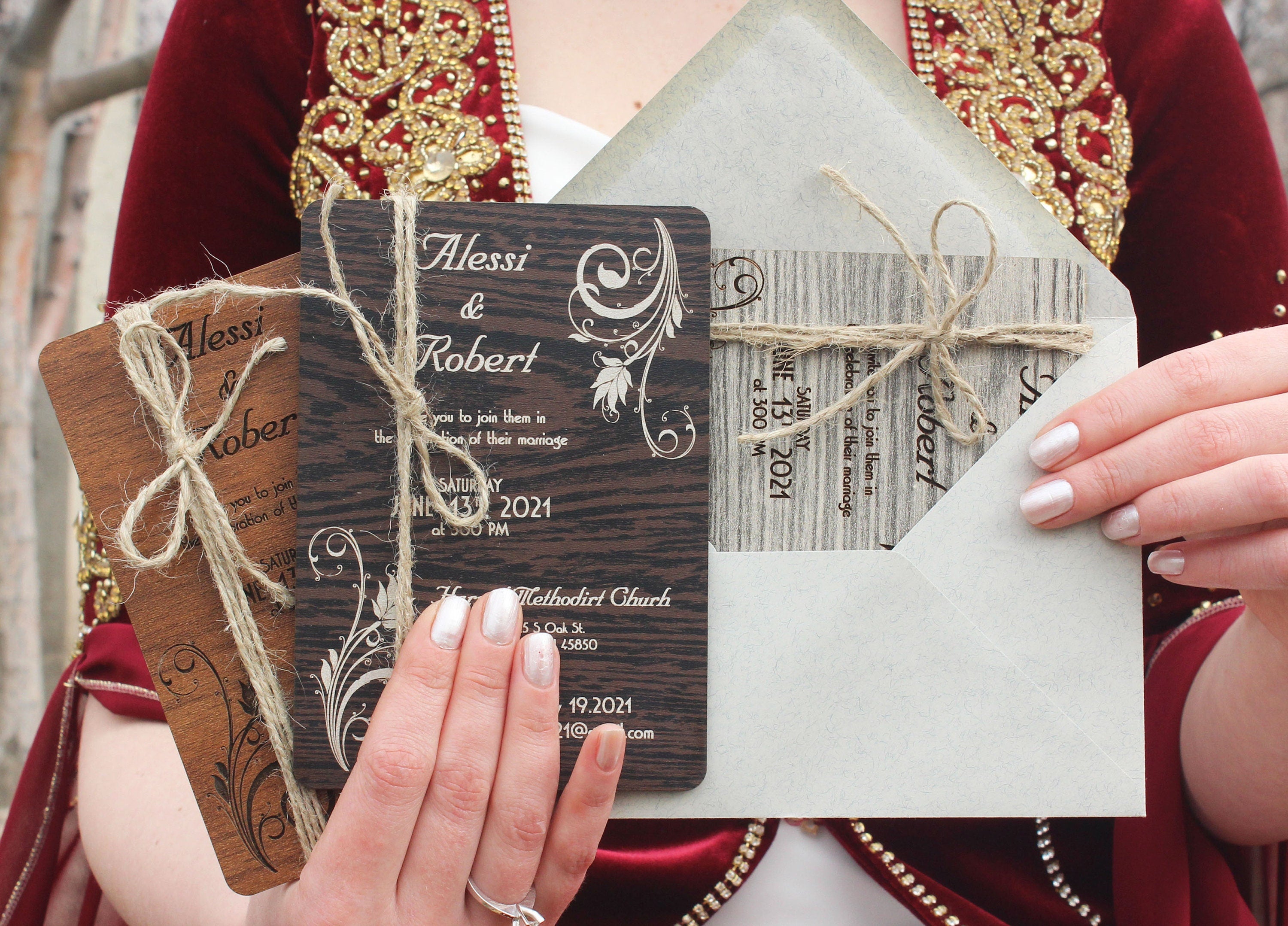 Rustic Wood Invitation with Rope