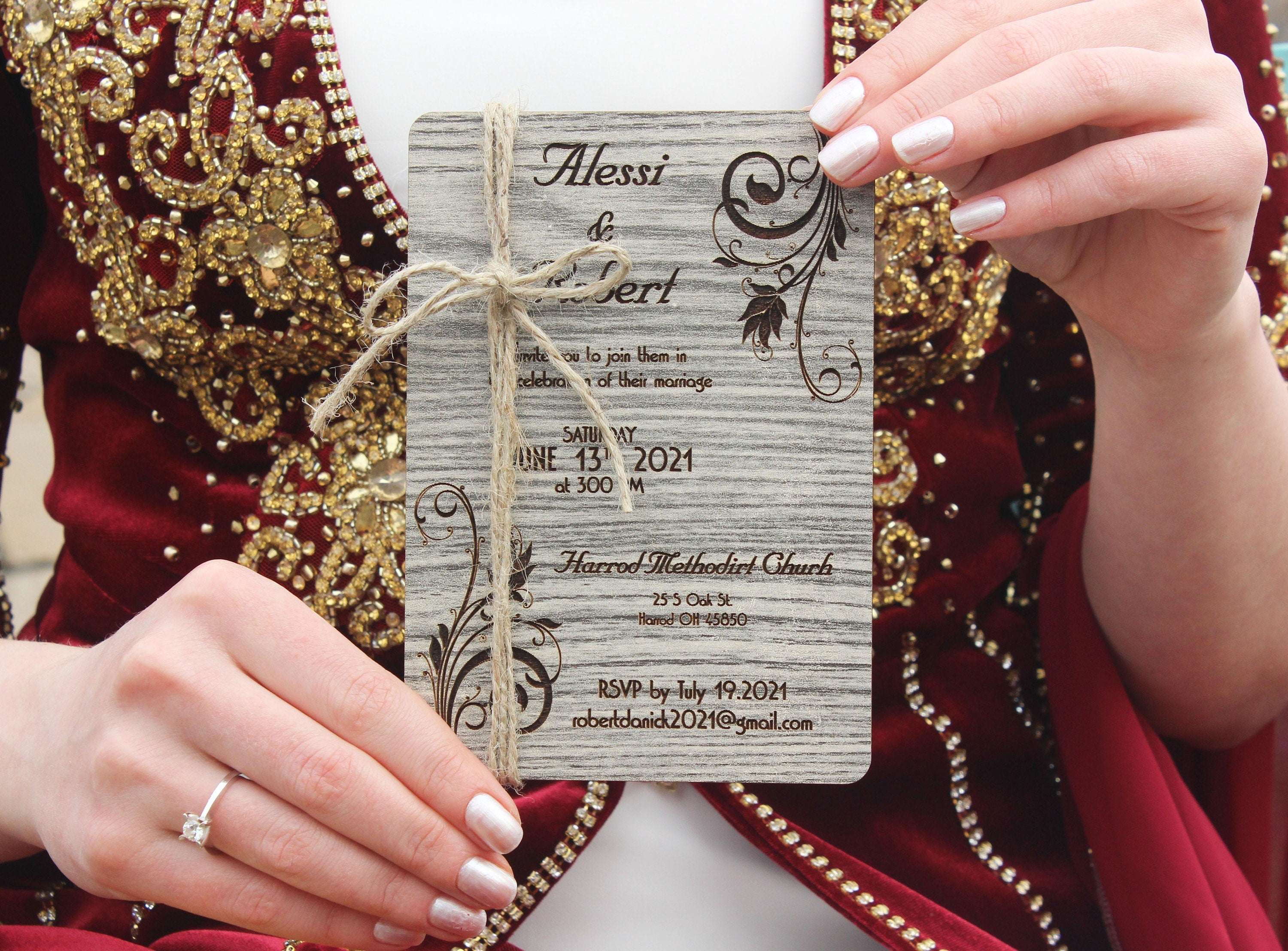 Rustic Wood Invitation with Rope