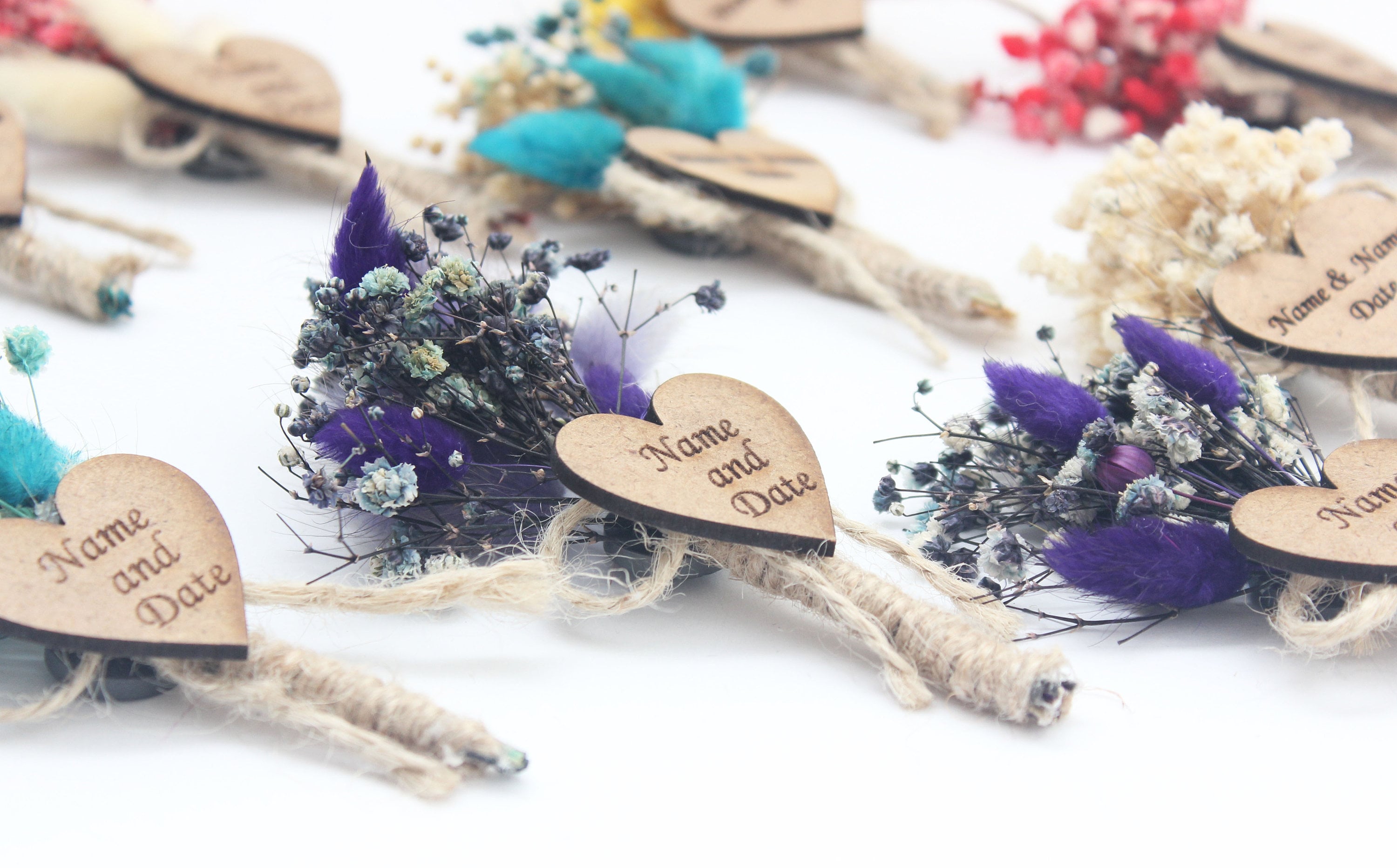 Personalized Mini Dried Flowers Wrap Bouquet with Jute Rope for Guest Favors