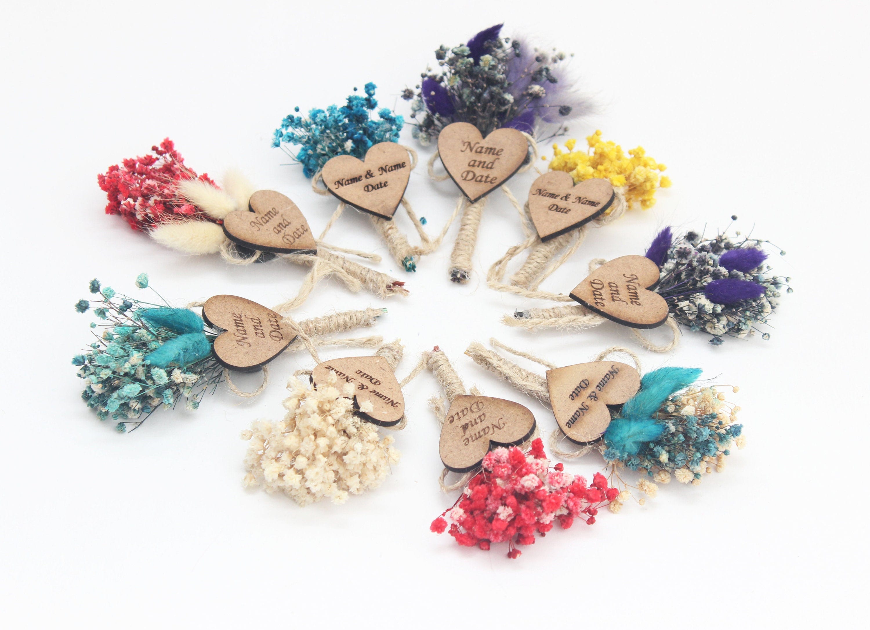 Personalized Mini Dried Flowers Wrap Bouquet with Jute Rope for Guest Favors