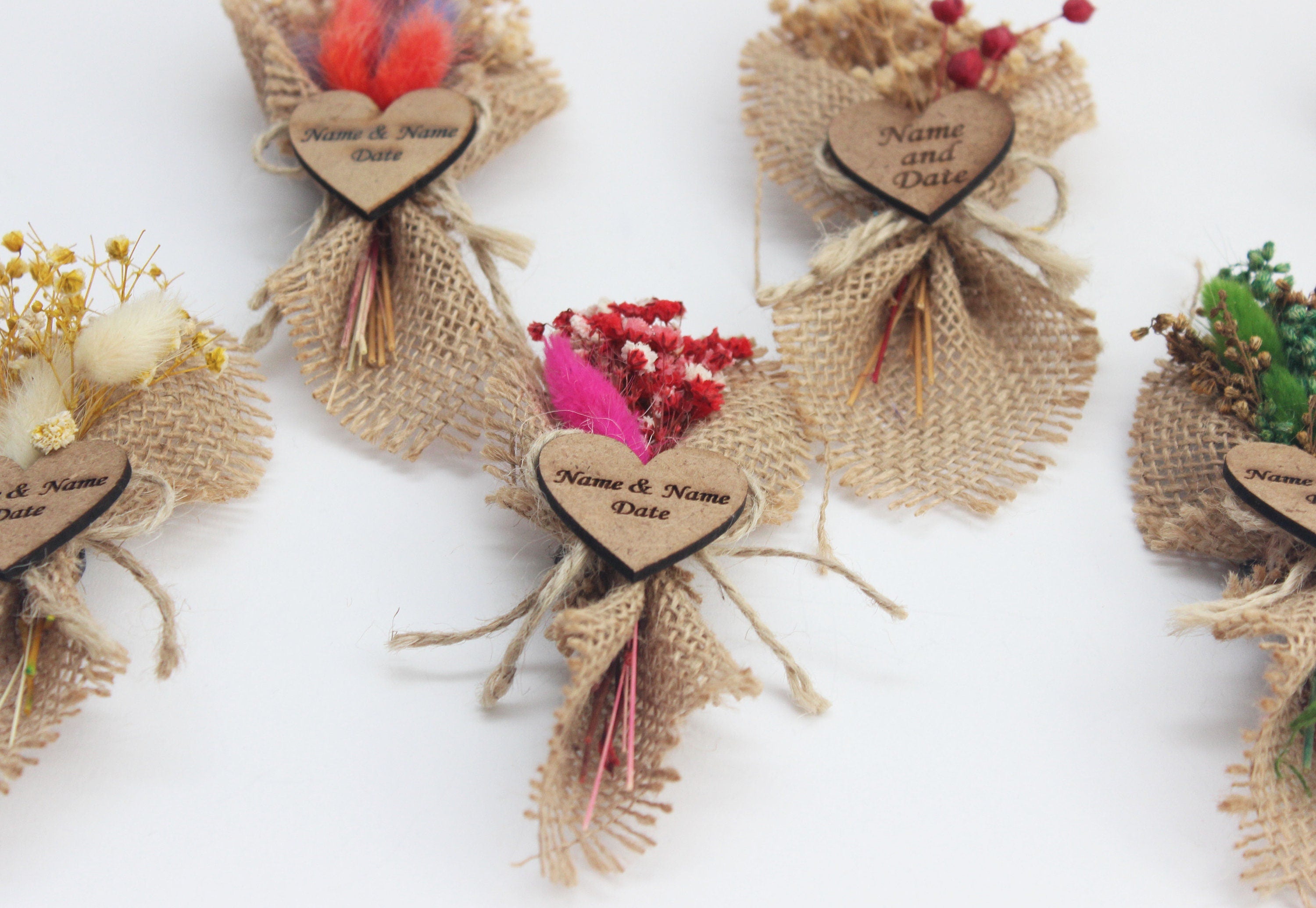 Personalized Mini Dried Flowers Shir Bouquet with Jute Rope for Guest Favors