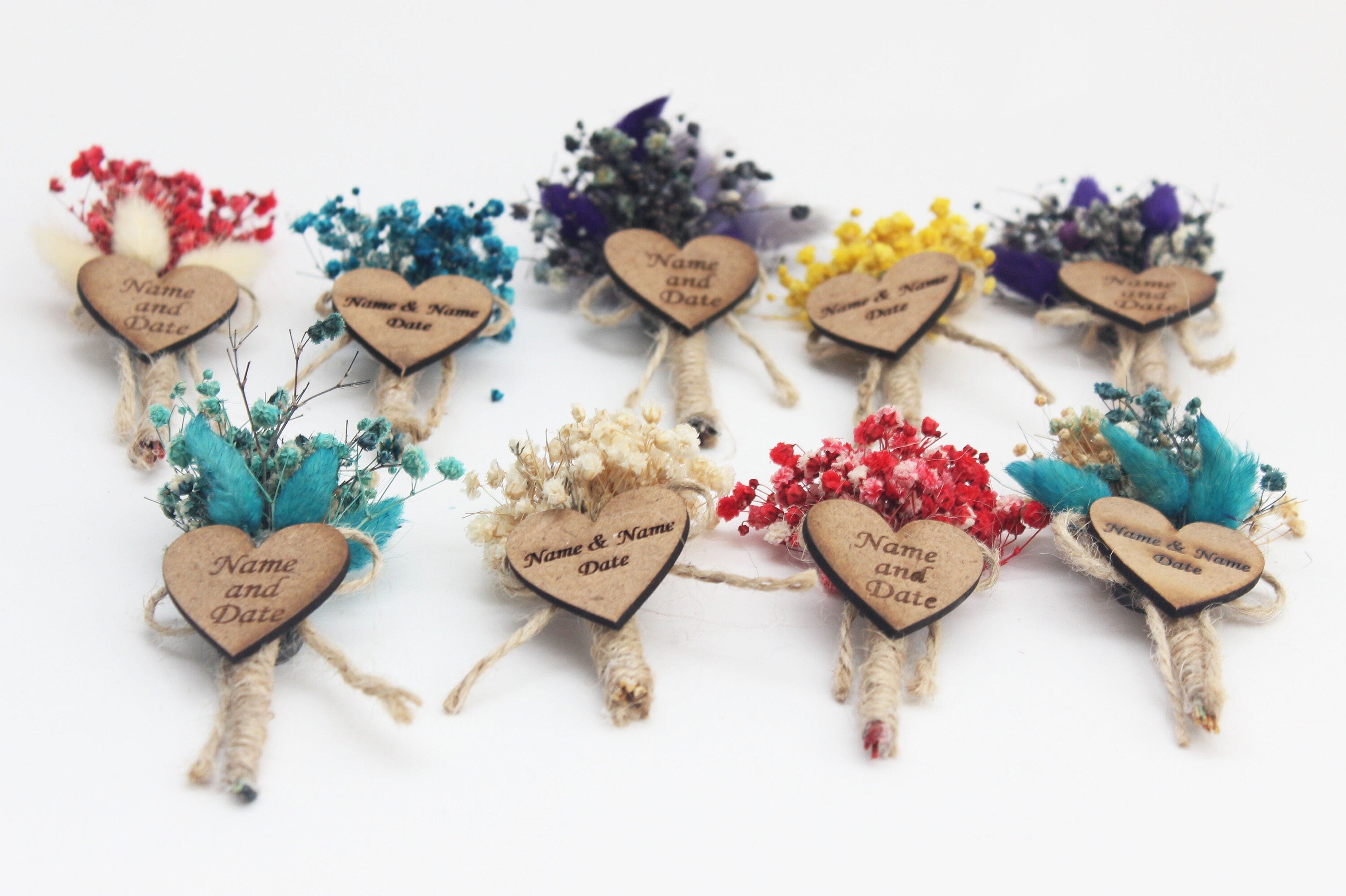 Personalized Mini Dried Flowers Wrap Bouquet with Jute Rope for Guest Favors