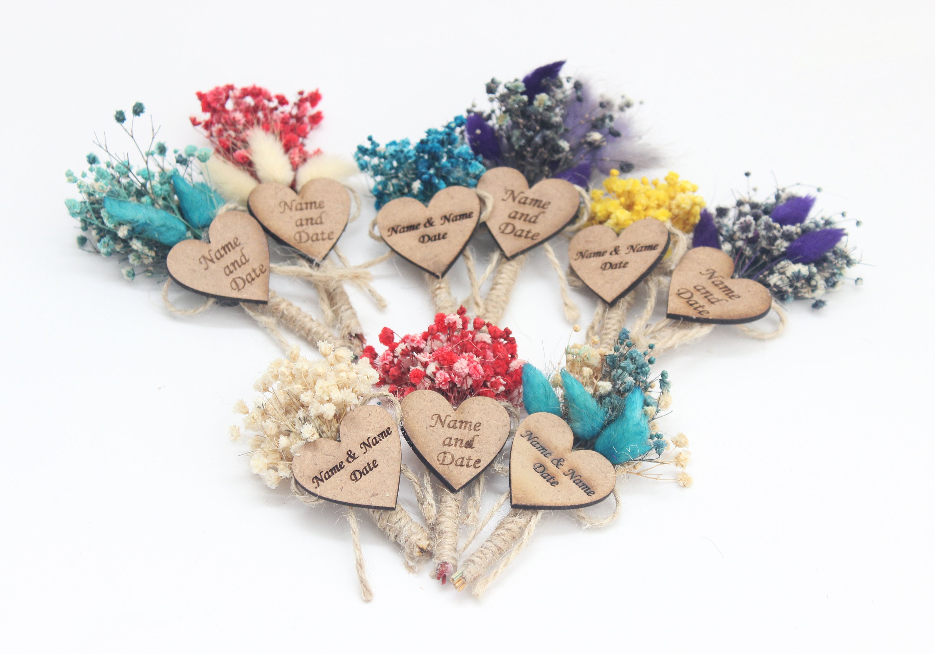 Personalized Mini Dried Flowers Wrap Bouquet with Jute Rope for Guest Favors