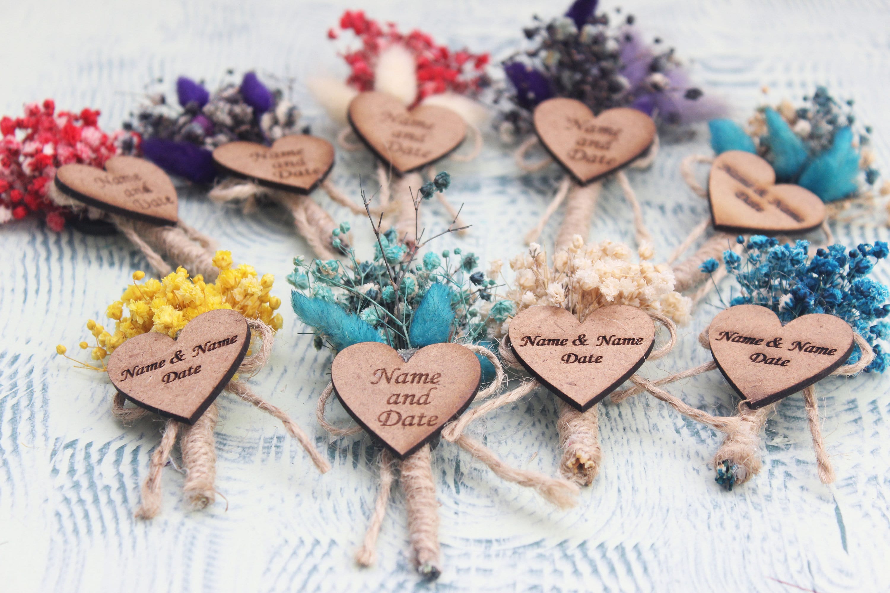 Personalized Mini Dried Flowers Wrap Bouquet with Jute Rope for Guest Favors