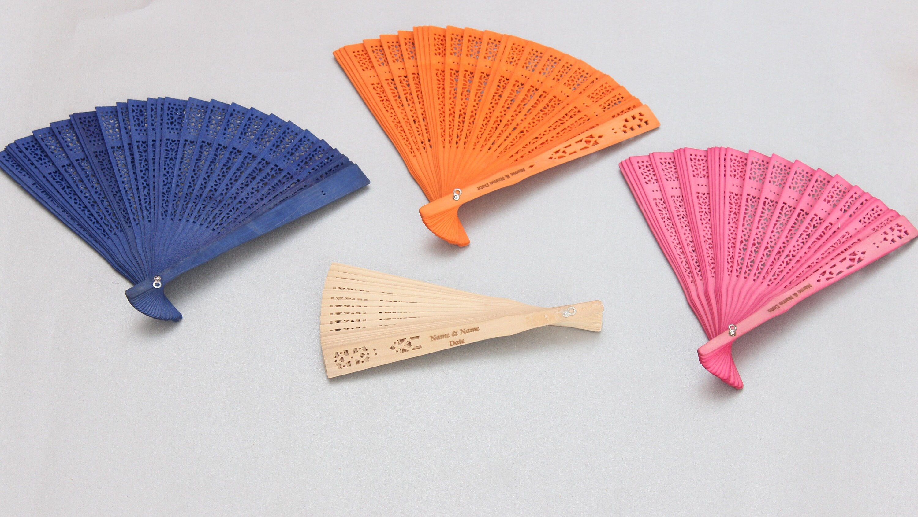 Hand Fan colourful Bamboo Engraved Custom Favor Souvenirs for Guest Gift