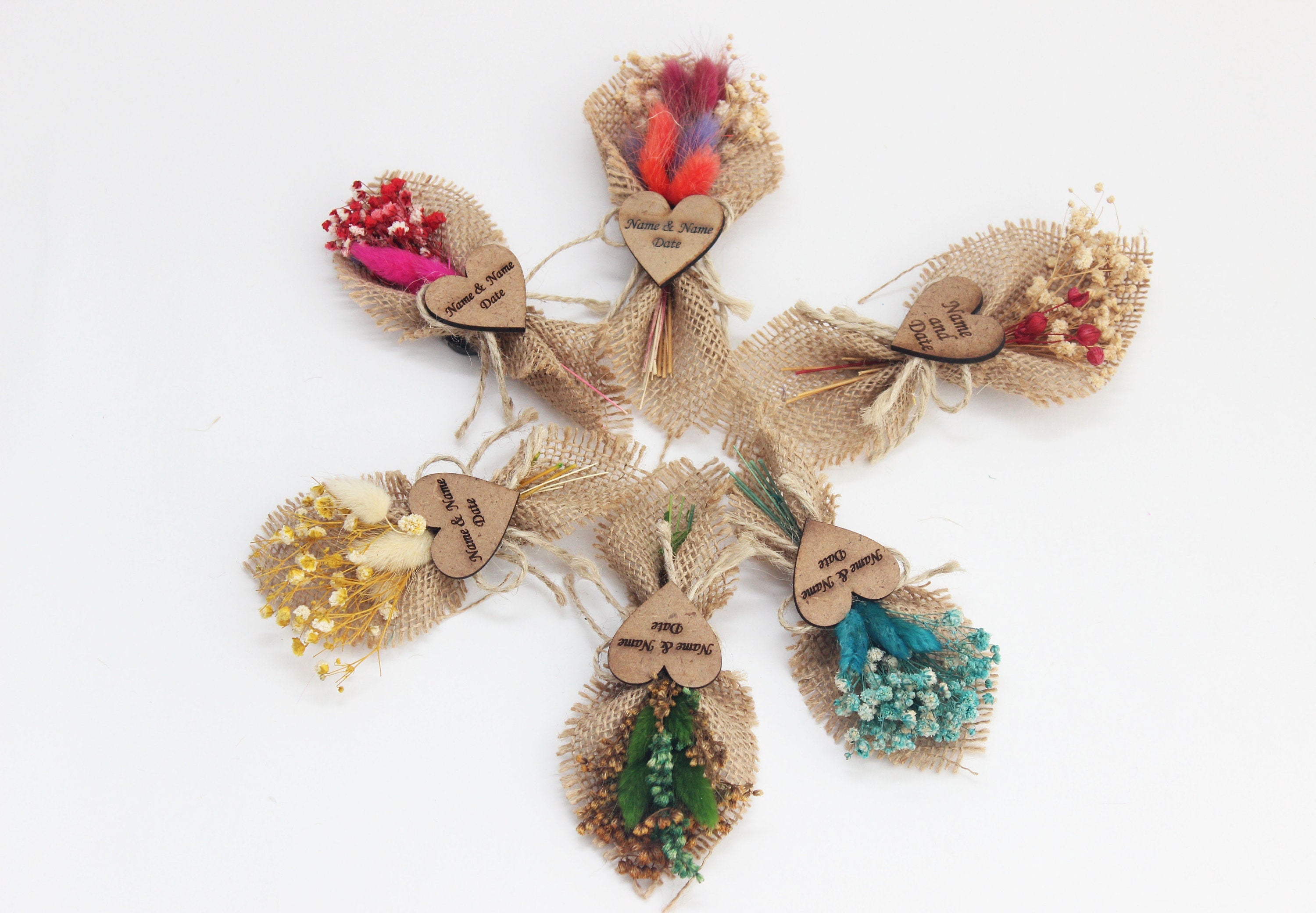 Personalized Mini Dried Flowers Shir Bouquet with Jute Rope for Guest Favors