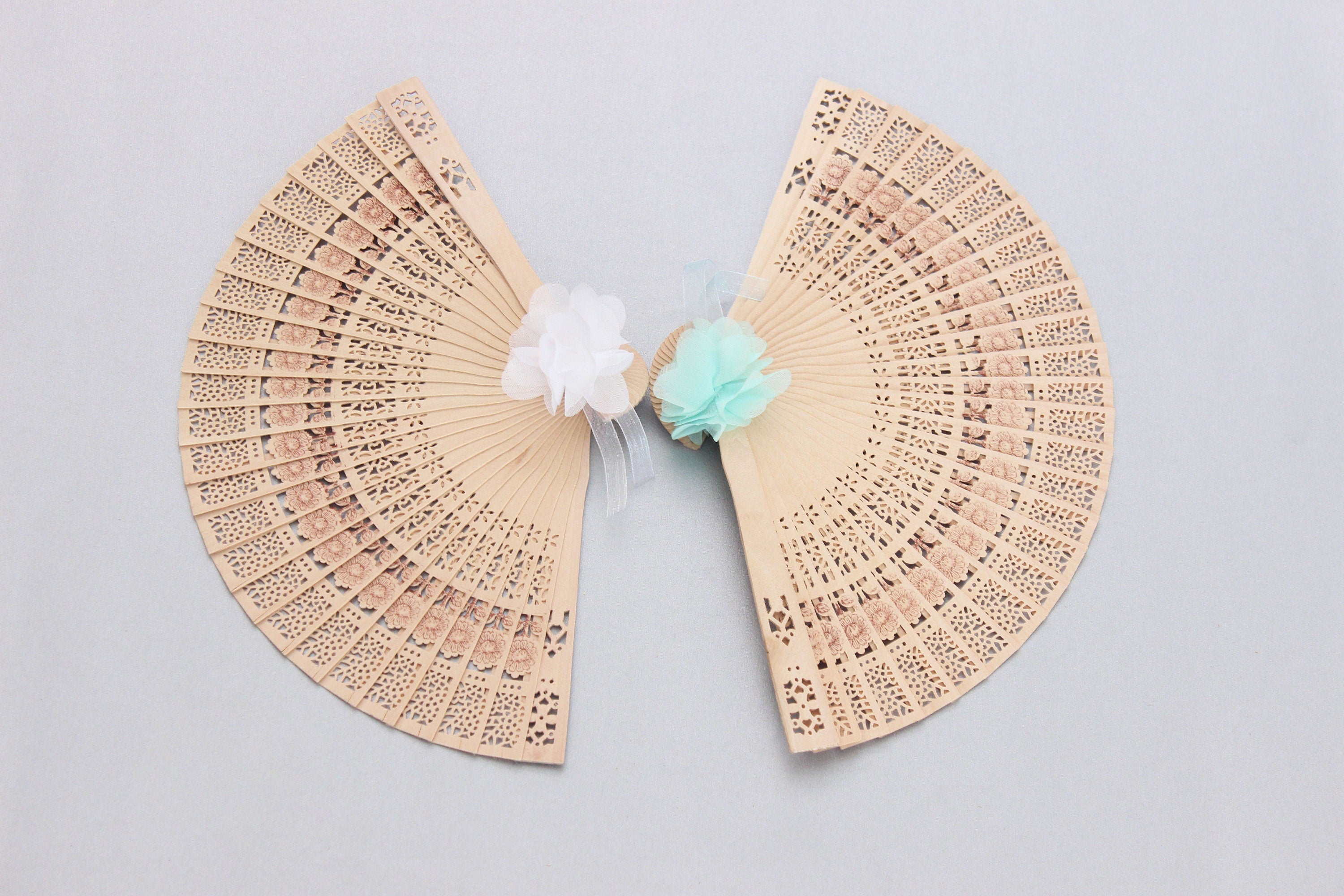 Personalized Bamboo Fan For Guest Favors With Tulle with Flower Decorations