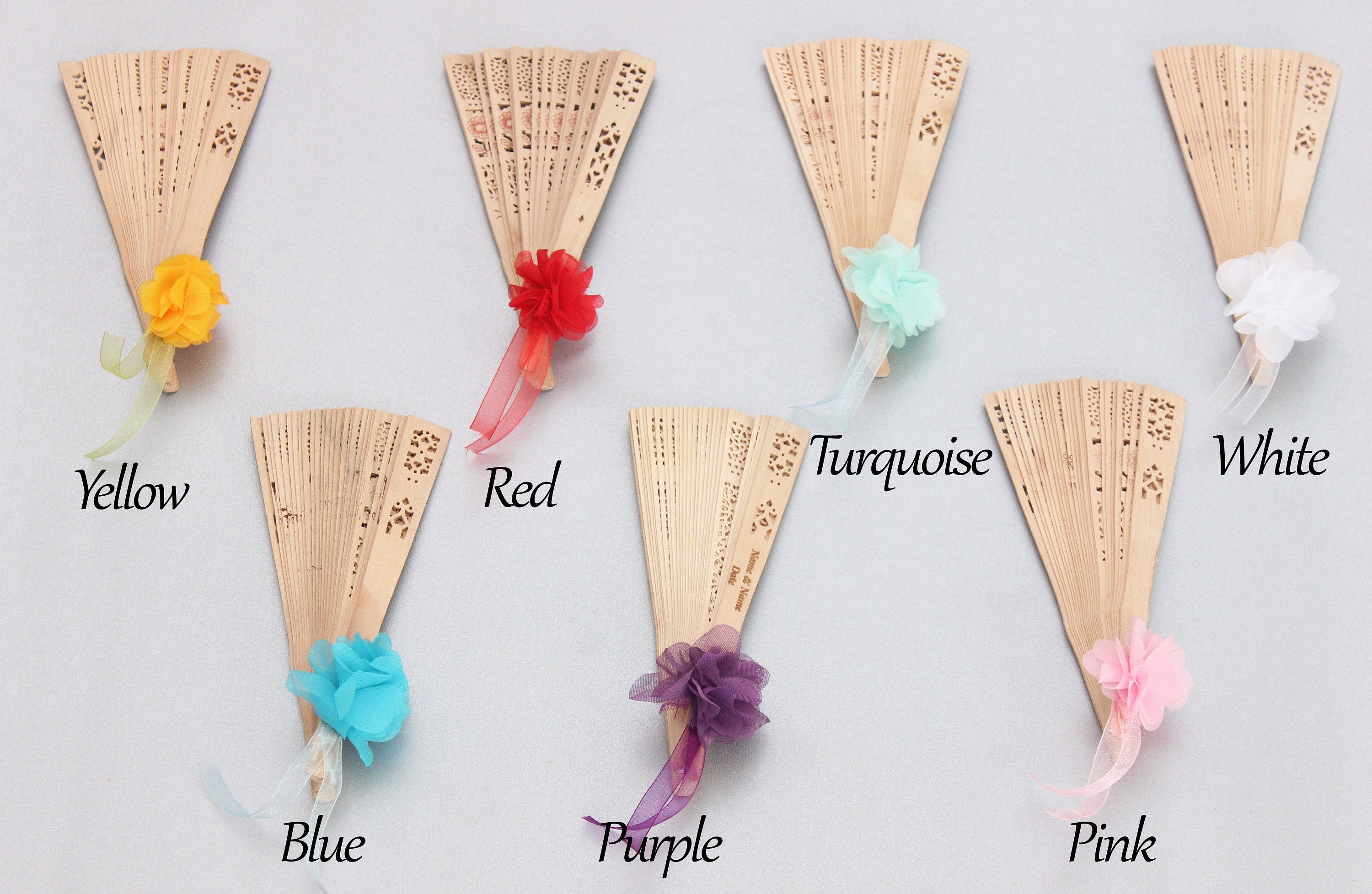 Personalized Bamboo Fan For Guest Favors With Tulle with Flower Decorations