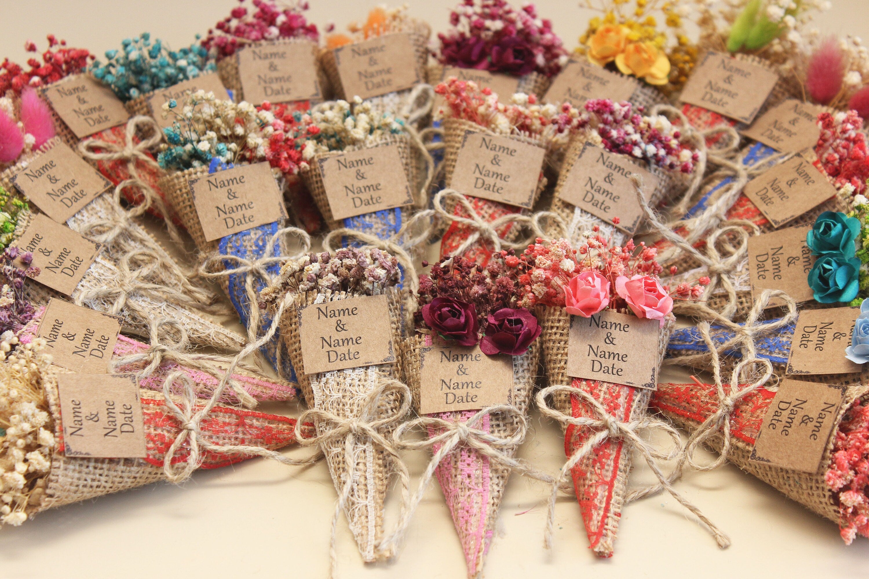 Mini Dried Flowers Magnet Cone Bouquet For Party Guest Gifts