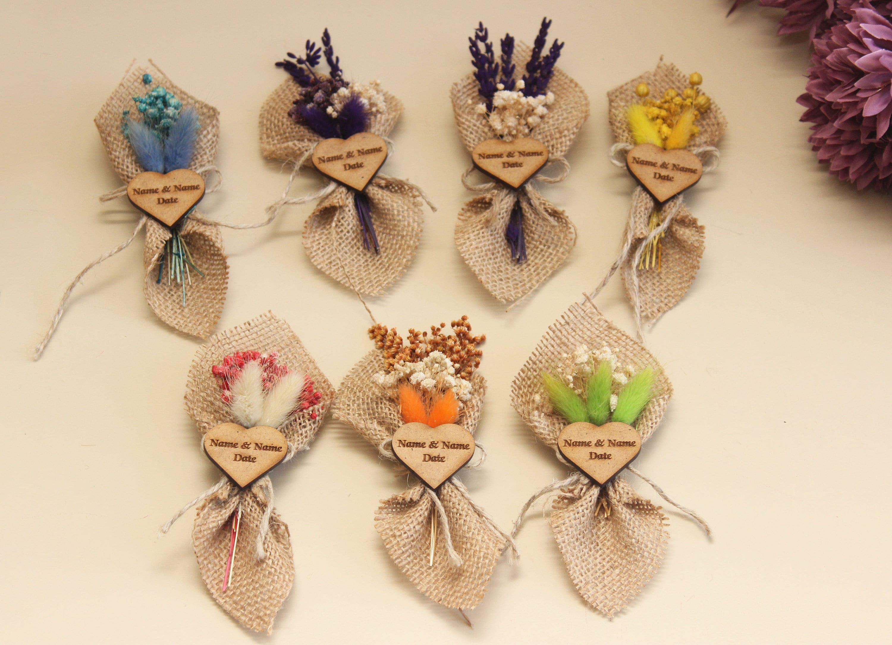 Mini Dried Flowers Shir Bouquet with Magnet Personalized Favor Guest Gifts