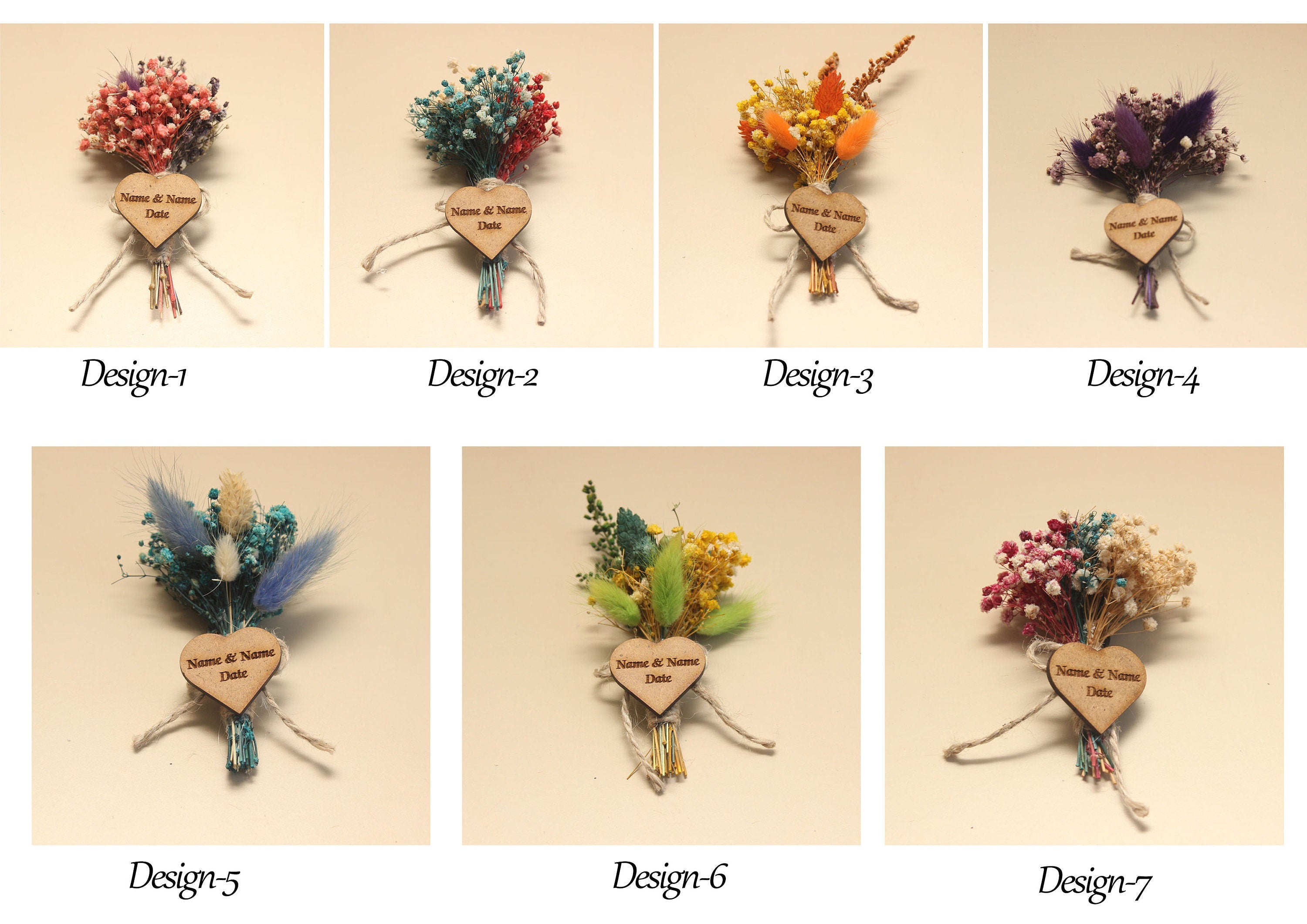 Personalized Dried Flowers Wrap Bouquet with Jute Rope for Guest Souvenirs