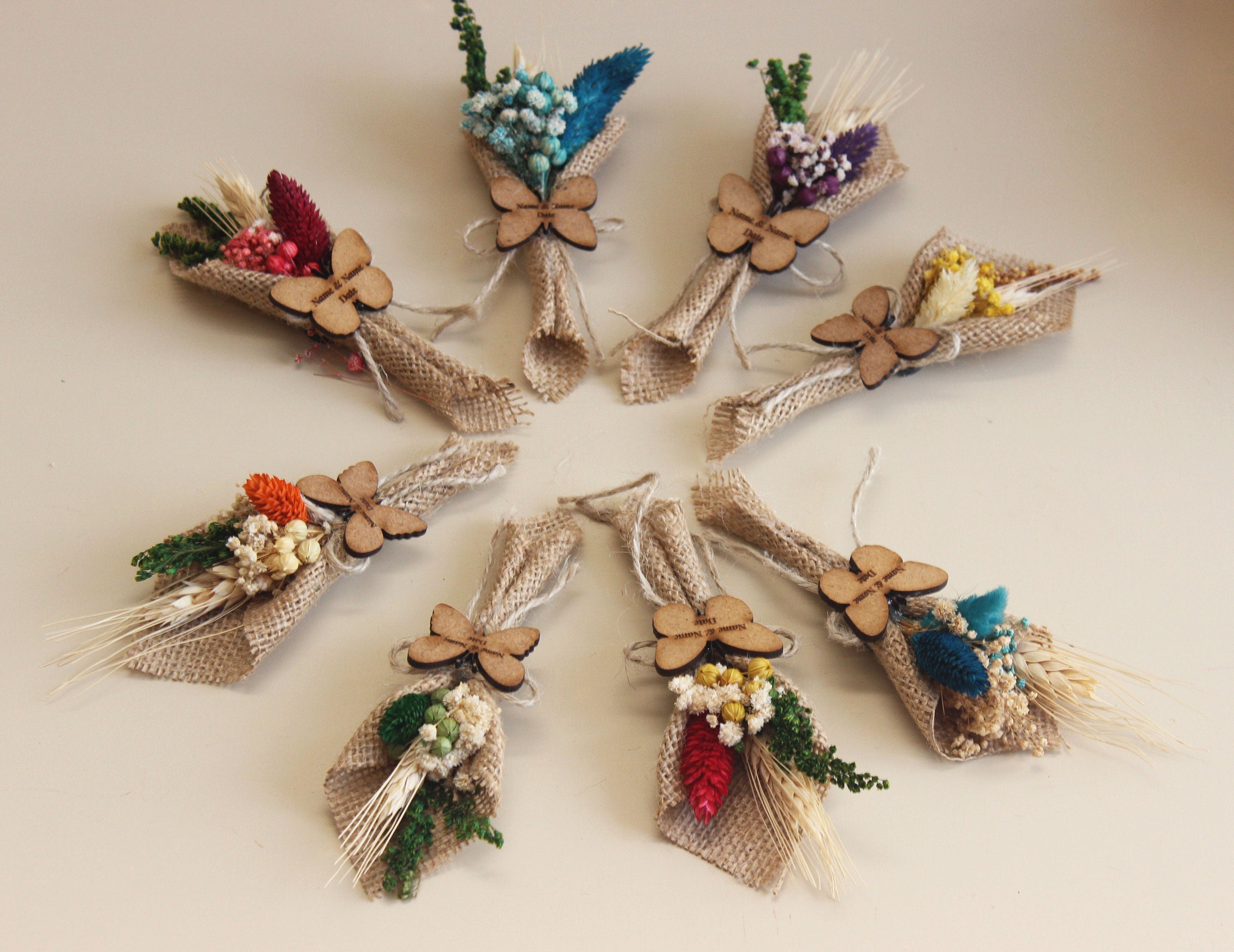 Mini Dried Flowers Butterfly Souvenirs Bouquet with Magnet Favors for Guest