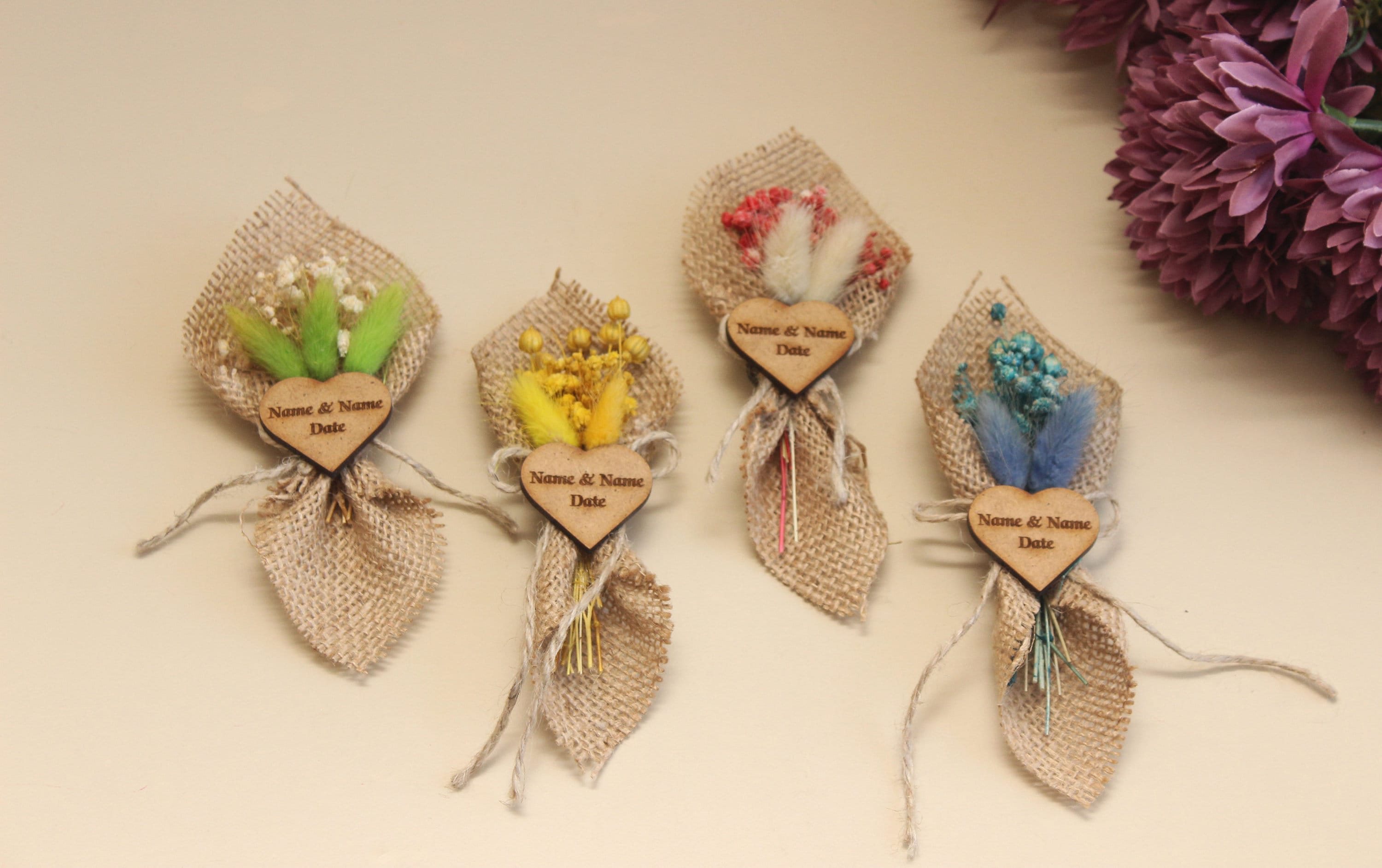 Mini Dried Flowers Shir Bouquet with Magnet Personalized Favor Guest Gifts