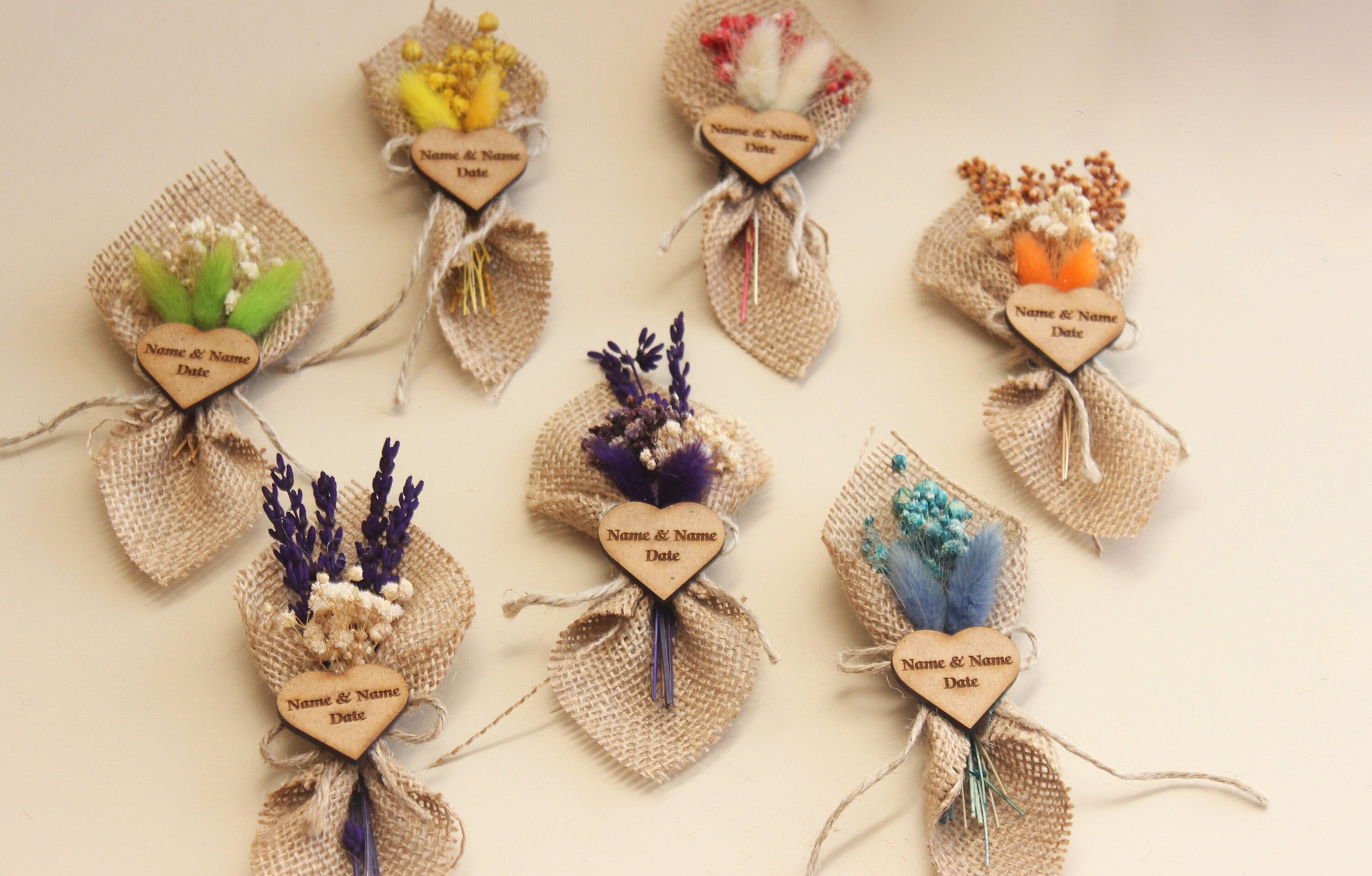 Mini Dried Flowers Shir Bouquet with Magnet Personalized Favor Guest Gifts