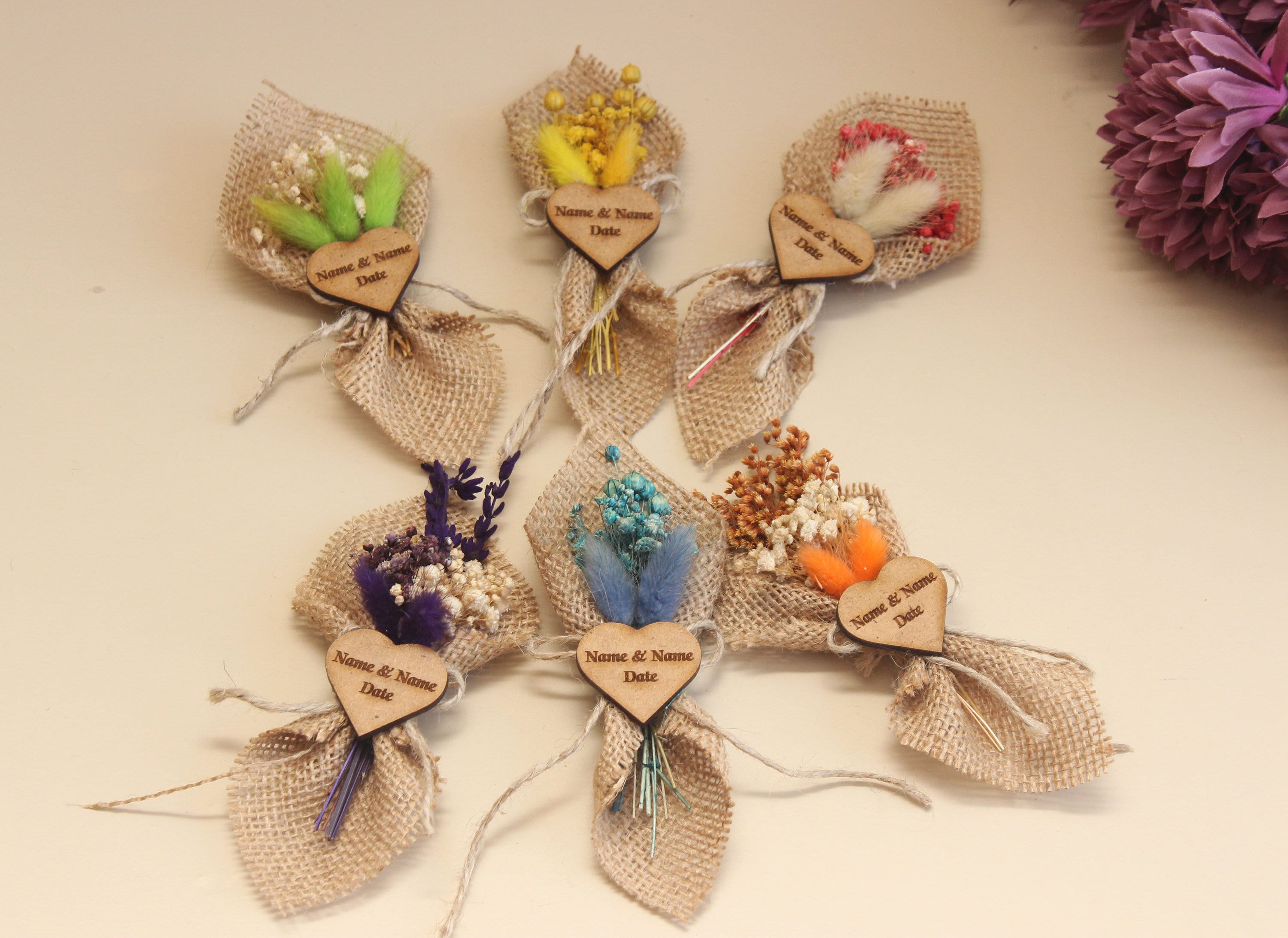 Mini Dried Flowers Shir Bouquet with Magnet Personalized Favor Guest Gifts