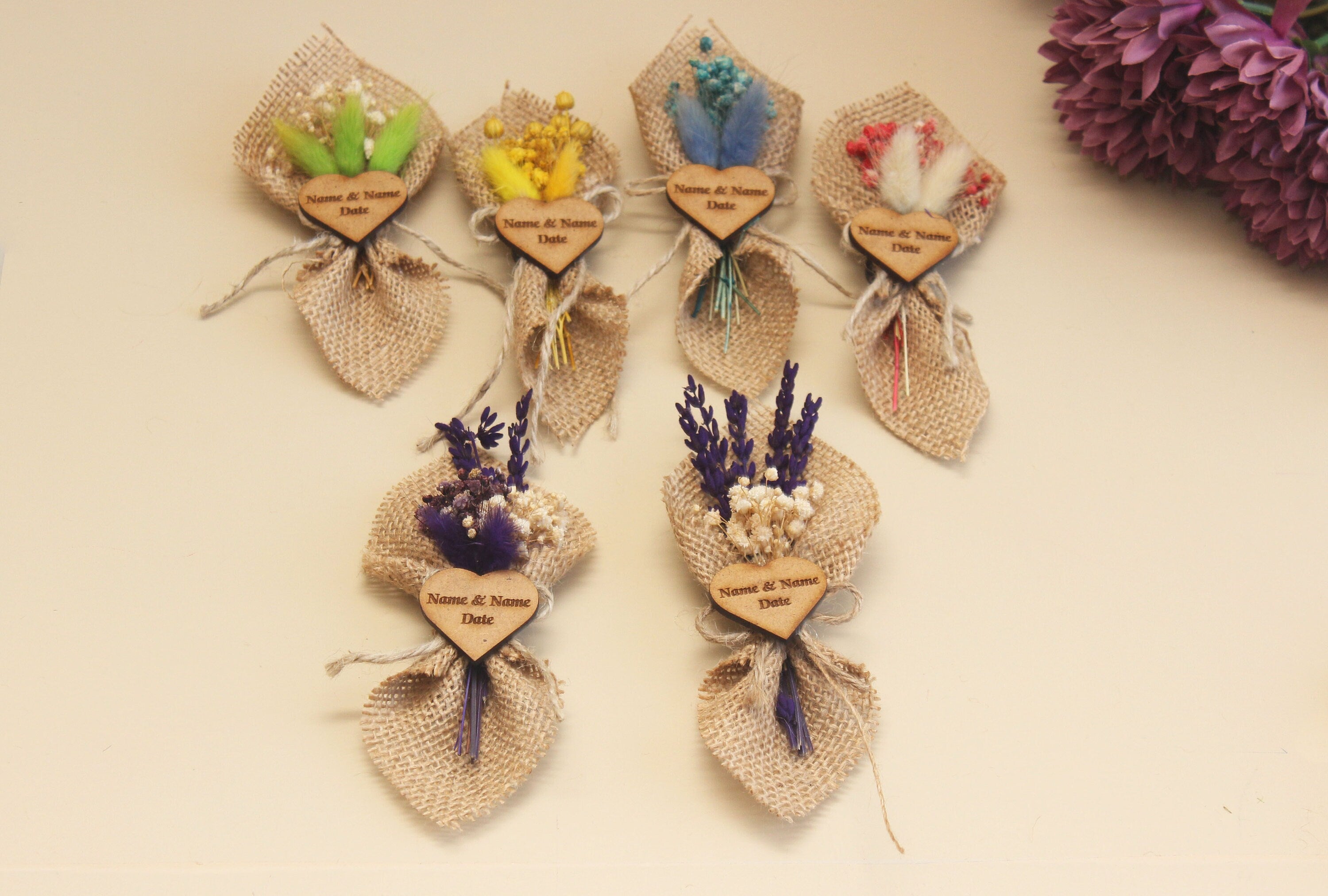 Mini Dried Flowers Shir Bouquet with Magnet Personalized Favor Guest Gifts