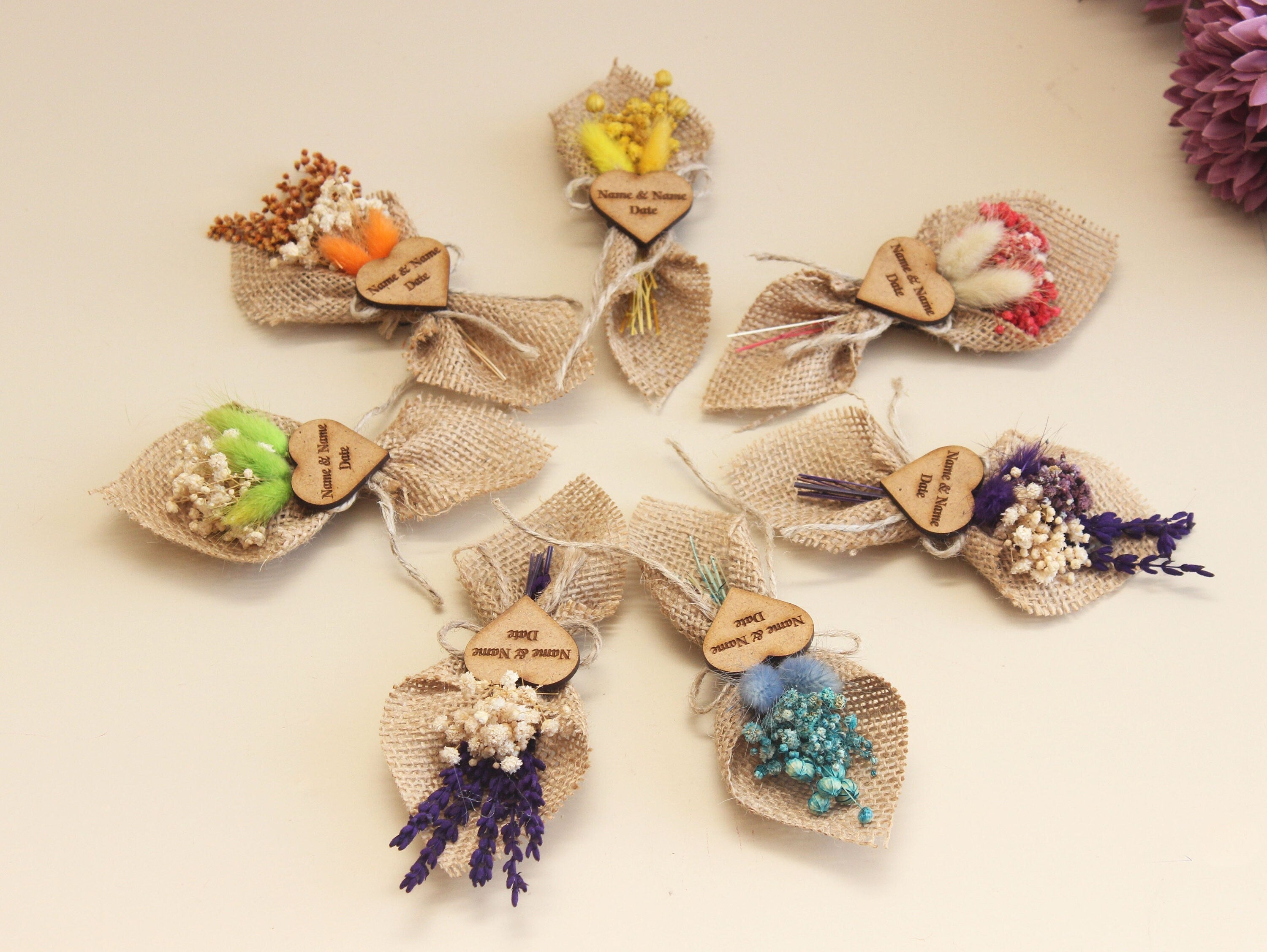 Mini Dried Flowers Shir Bouquet with Magnet Personalized Favor Guest Gifts