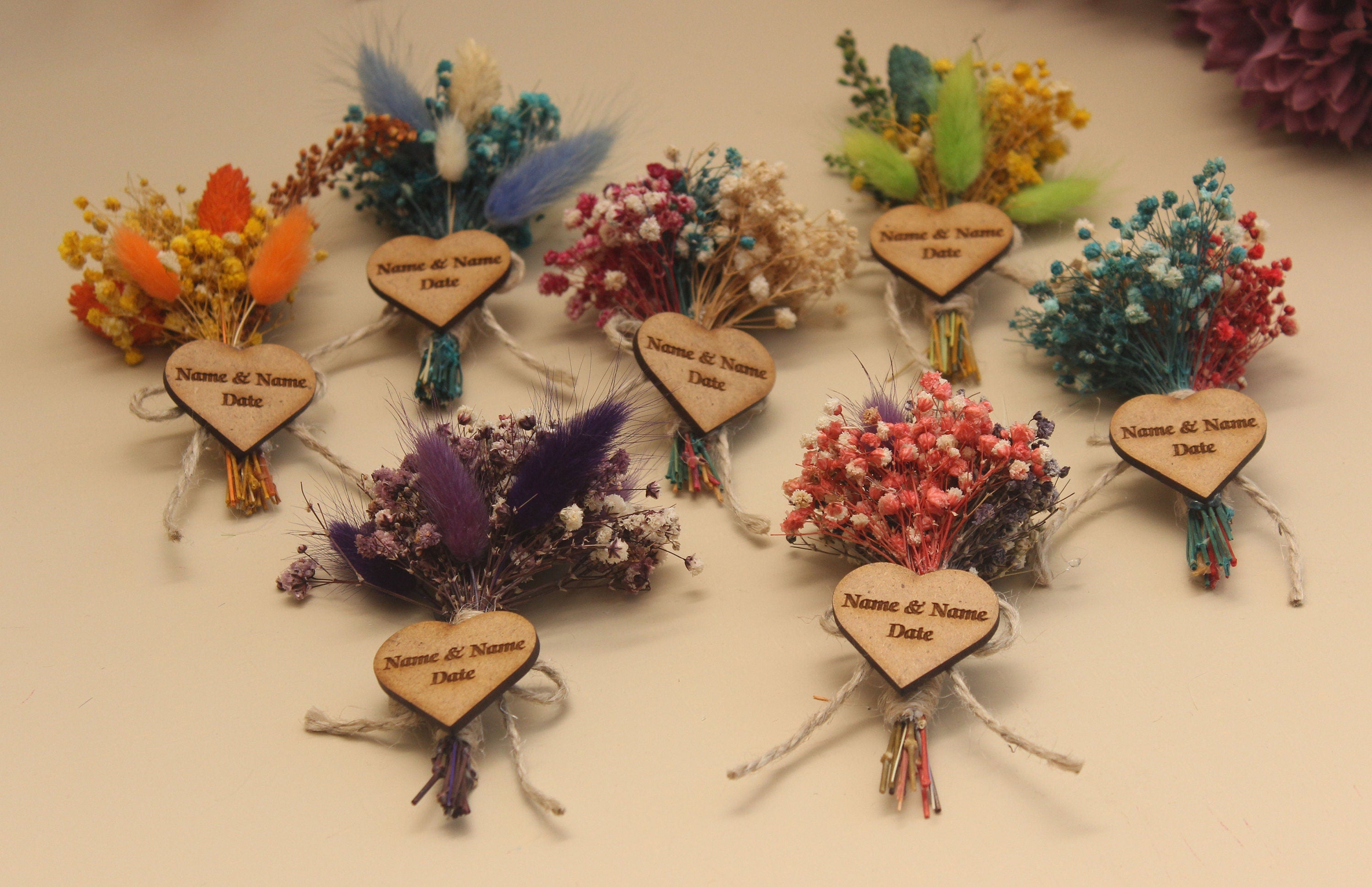 Personalized Dried Flowers Wrap Bouquet with Jute Rope for Guest Souvenirs