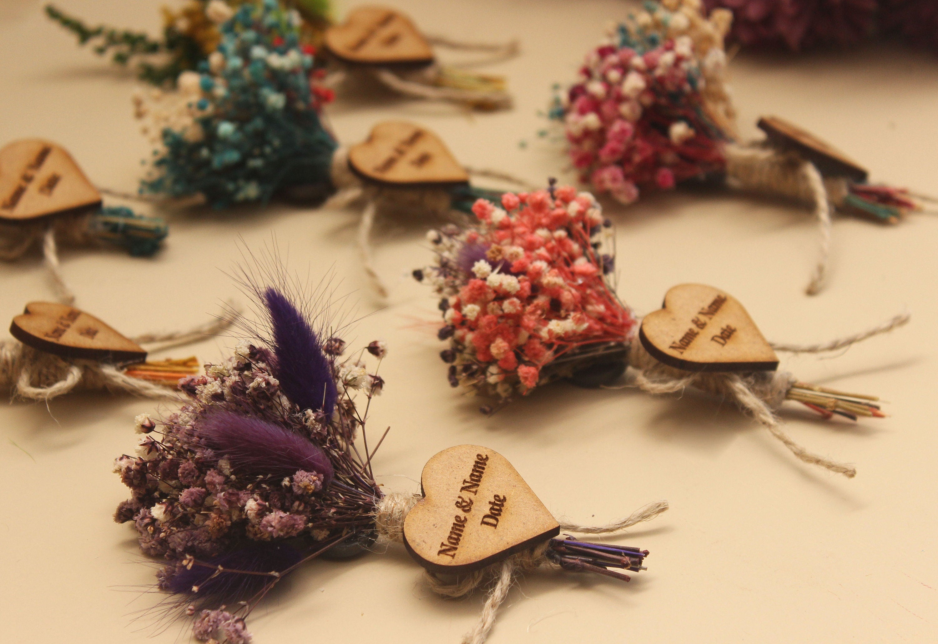 Personalized Dried Flowers Wrap Bouquet with Jute Rope for Guest Souvenirs