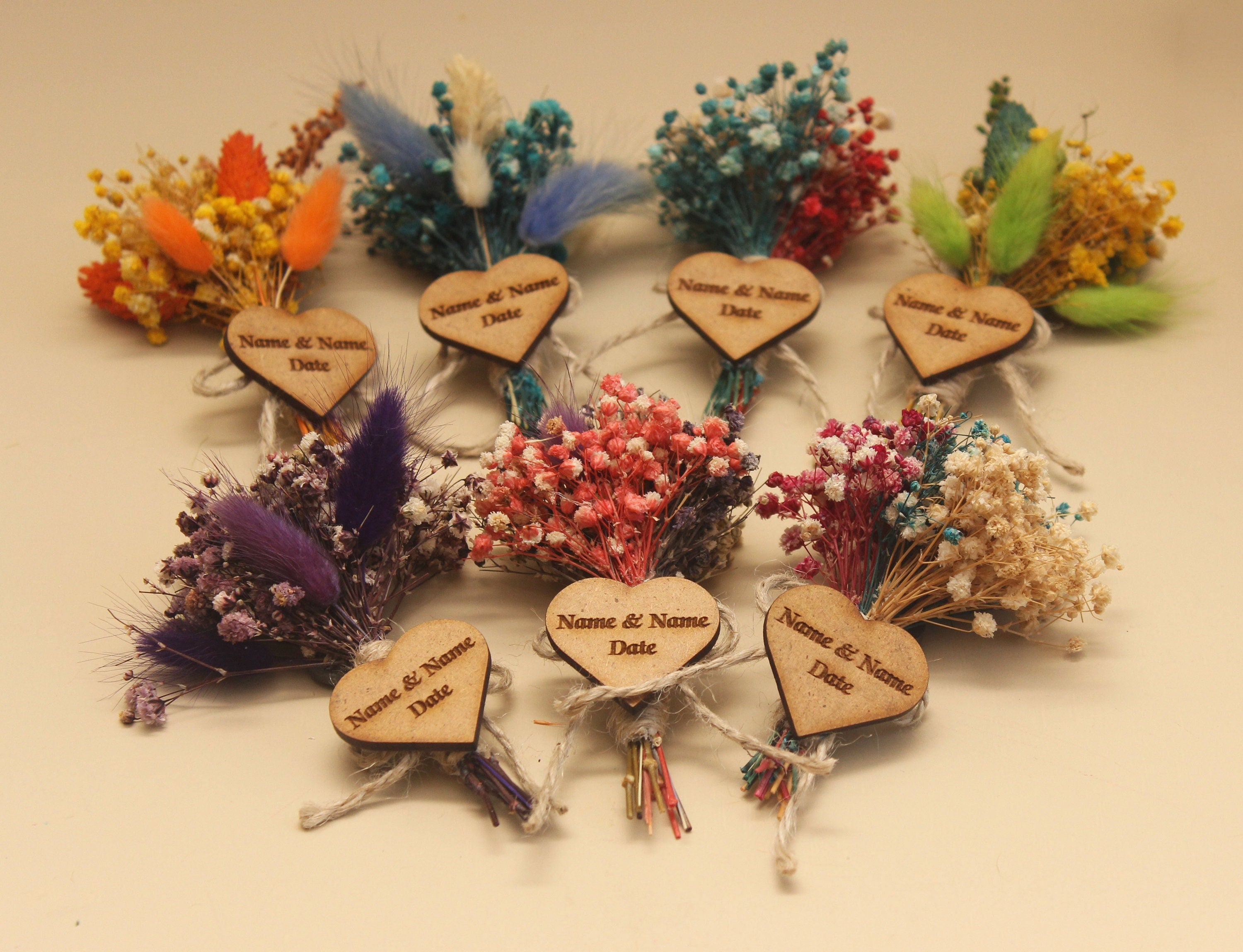 Personalized Dried Flowers Wrap Bouquet with Jute Rope for Guest Souvenirs