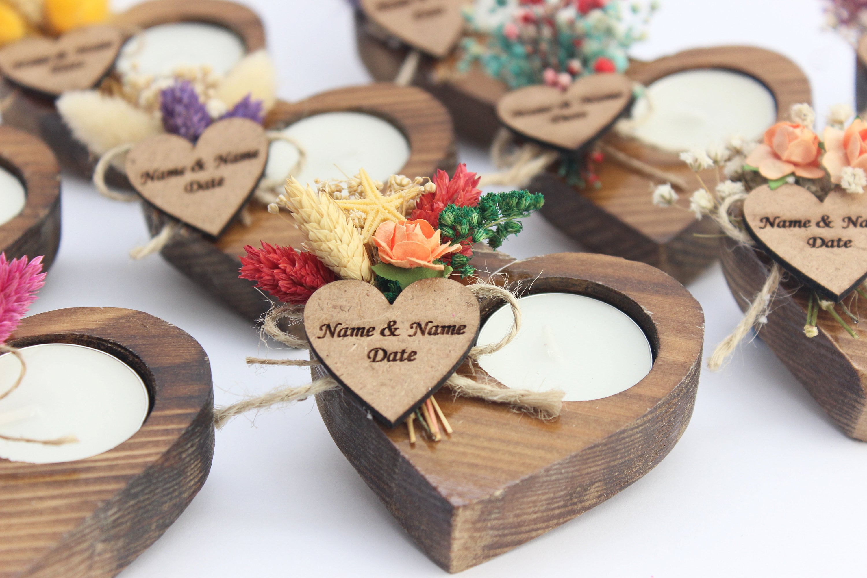 Heart Wooden Tealight Holders Personalized Event Gift For Guest Unique Souvenirs