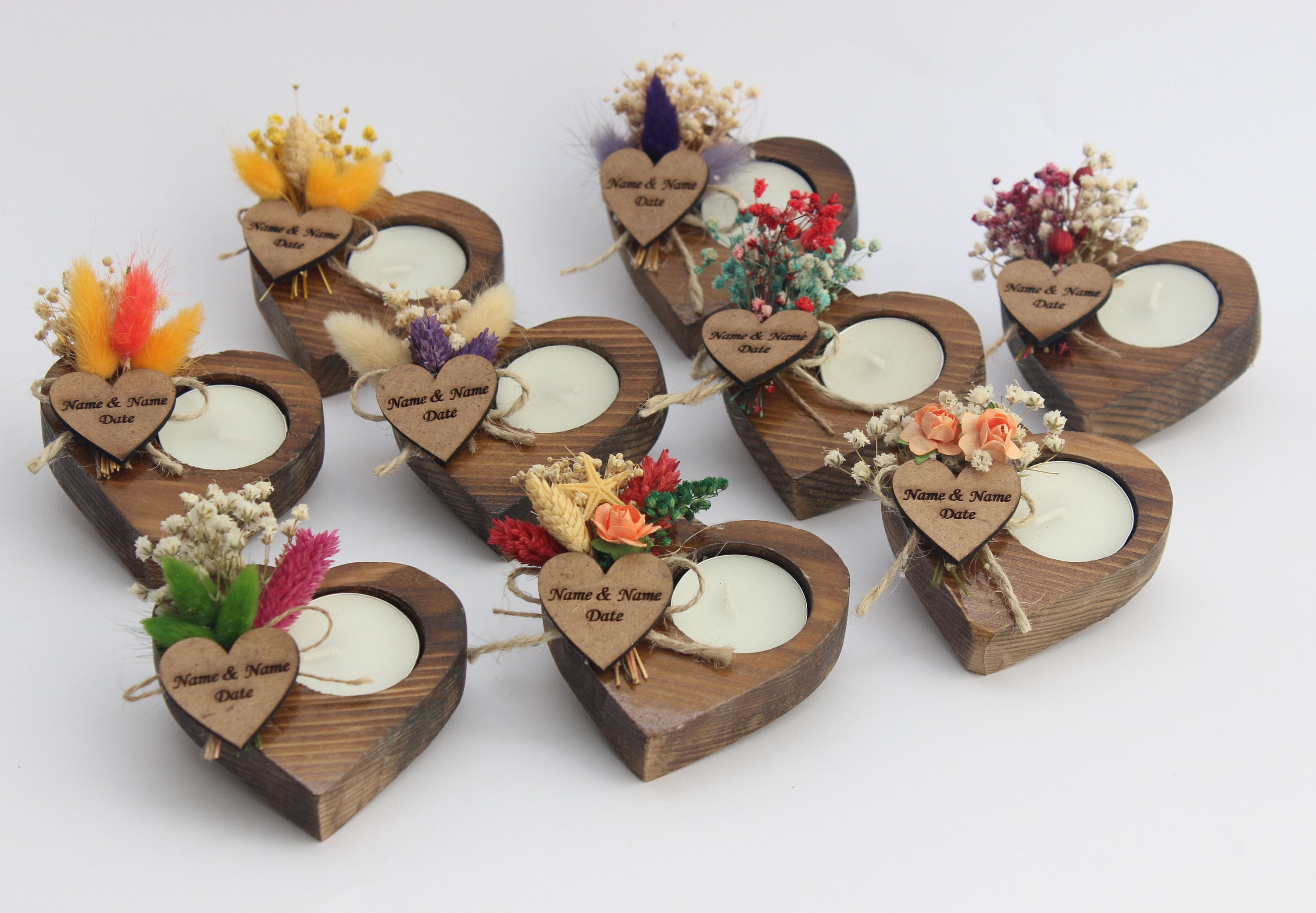 Heart Wooden Tealight Holders Personalized Event Gift For Guest Unique Souvenirs