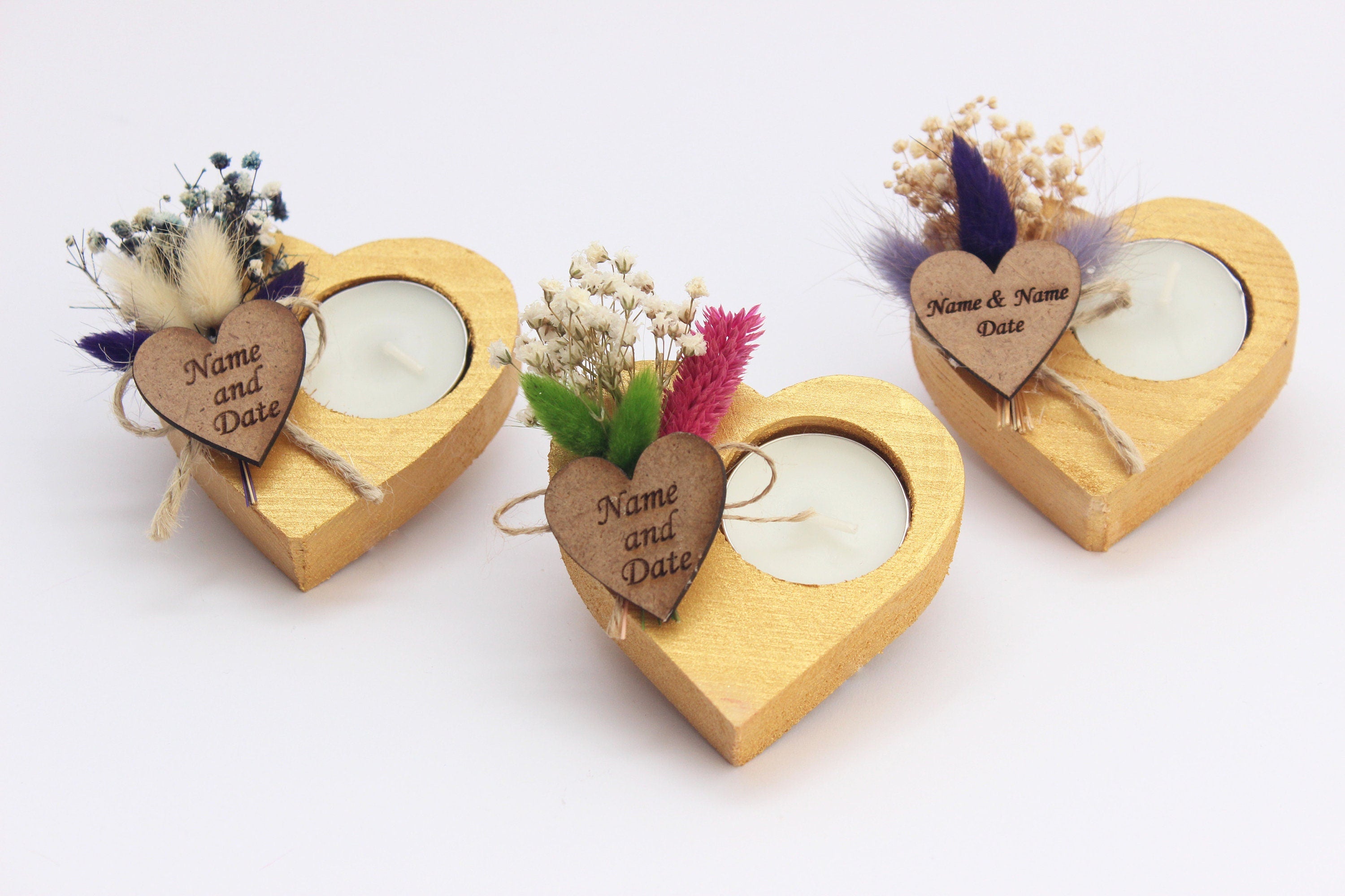 Heart Wooden Tealight Holders Personalized Event Gift For Guest Unique Bulk Souvenirs