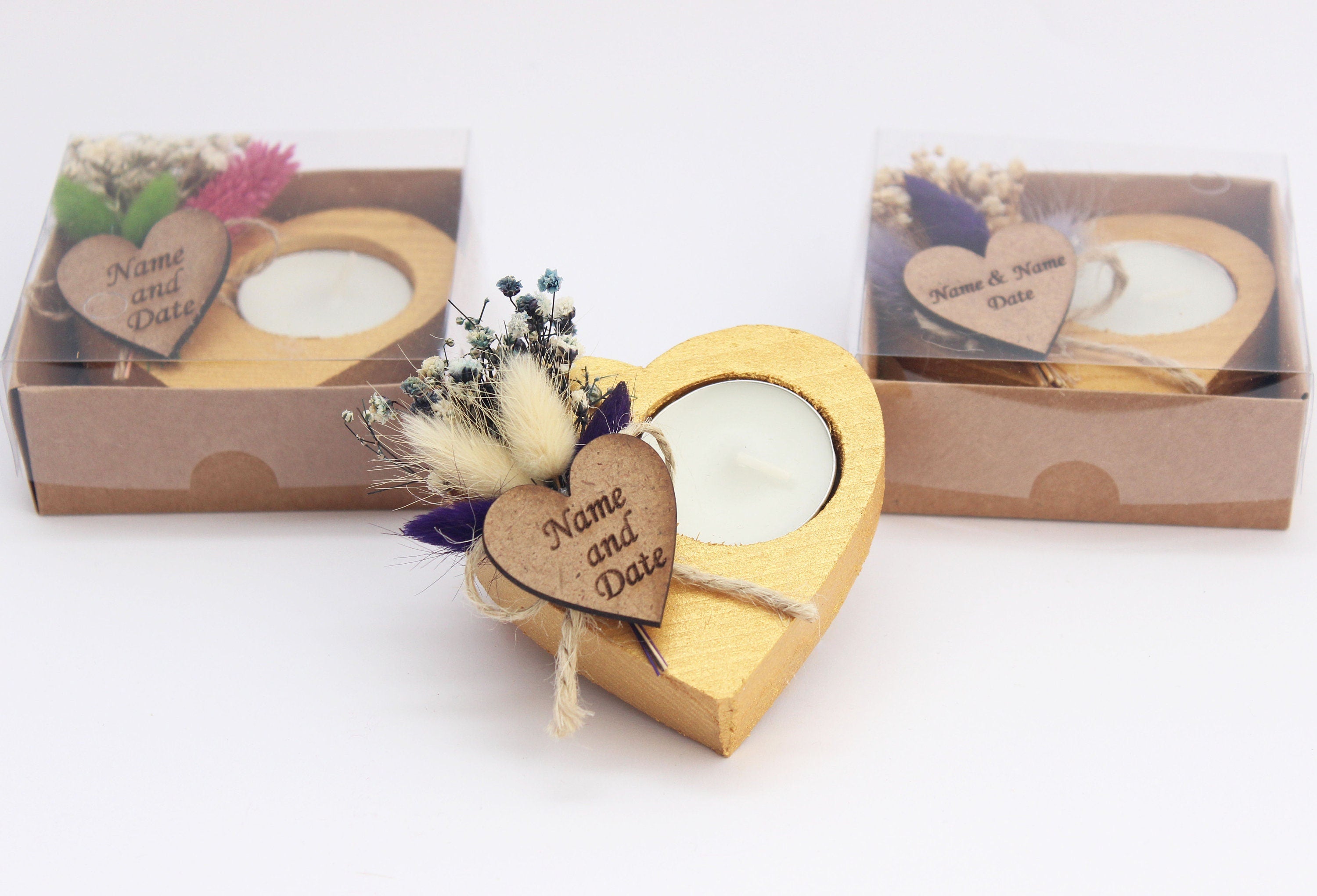 Heart Wooden Tealight Holders Personalized Event Gift For Guest Unique Bulk Souvenirs