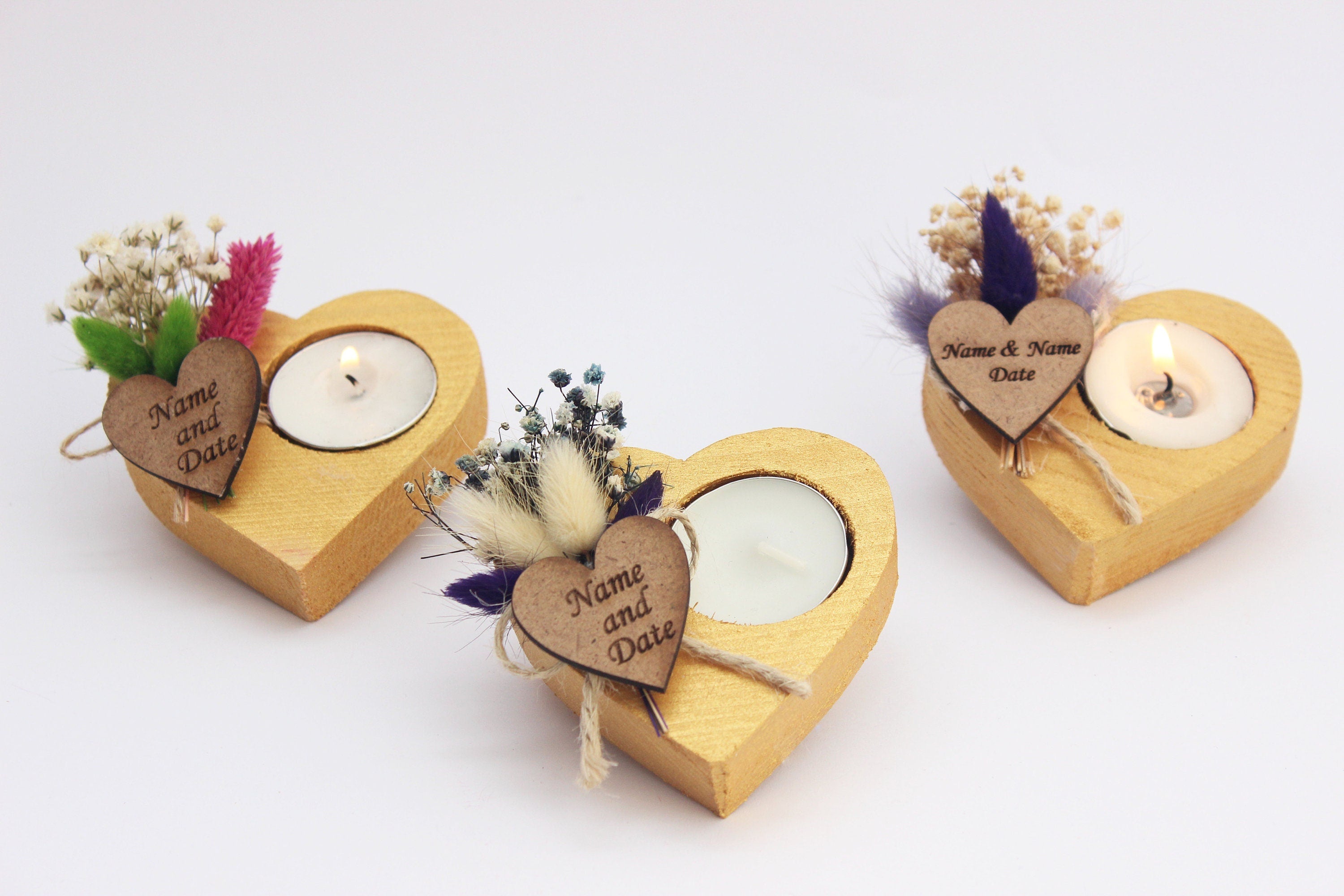 Heart Wooden Tealight Holders Personalized Event Gift For Guest Unique Bulk Souvenirs