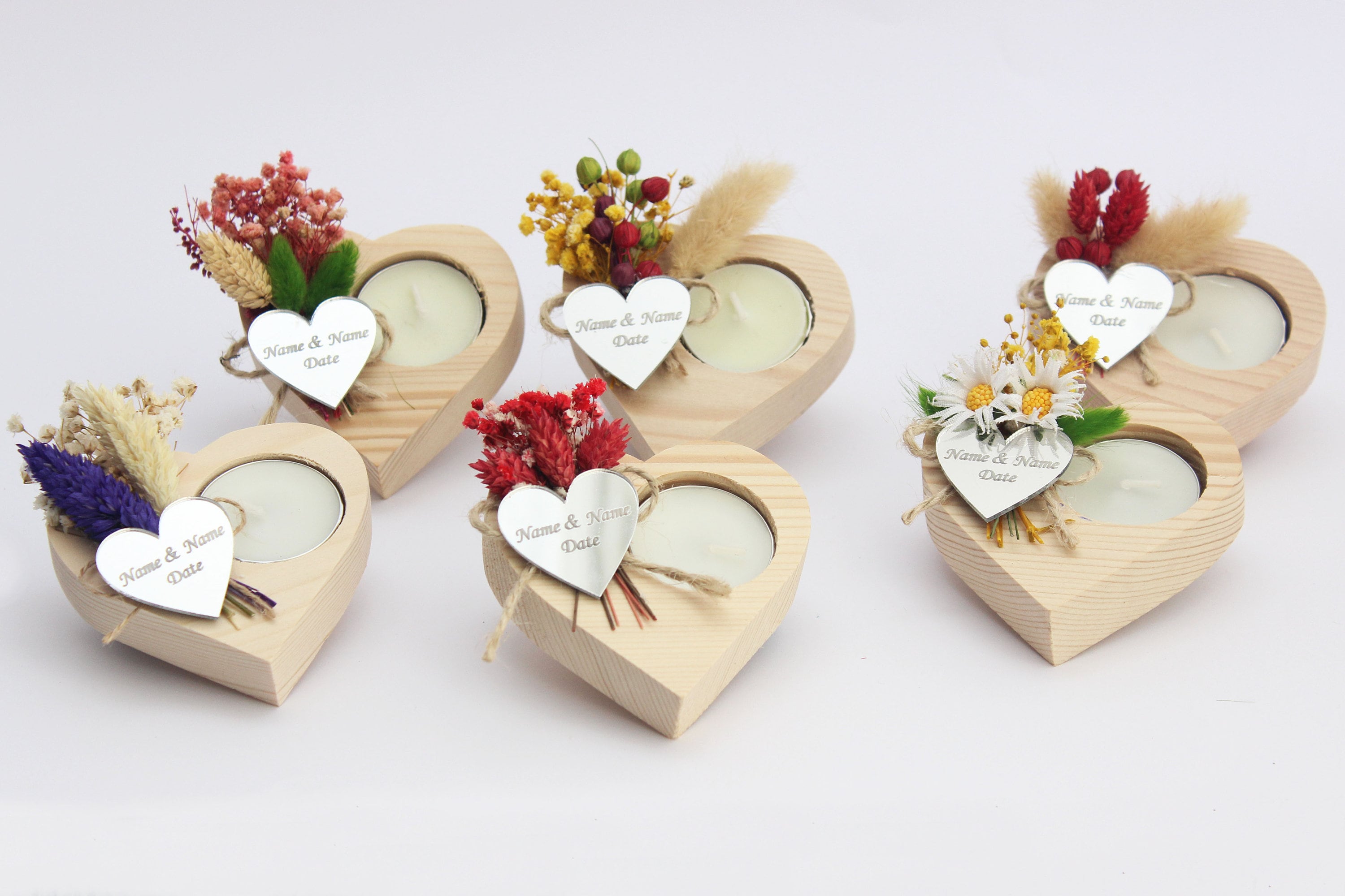 Luxury Heart Wooden Tealight Holders Personalized Event Gift For Guest Unique Bulk Souvenirs