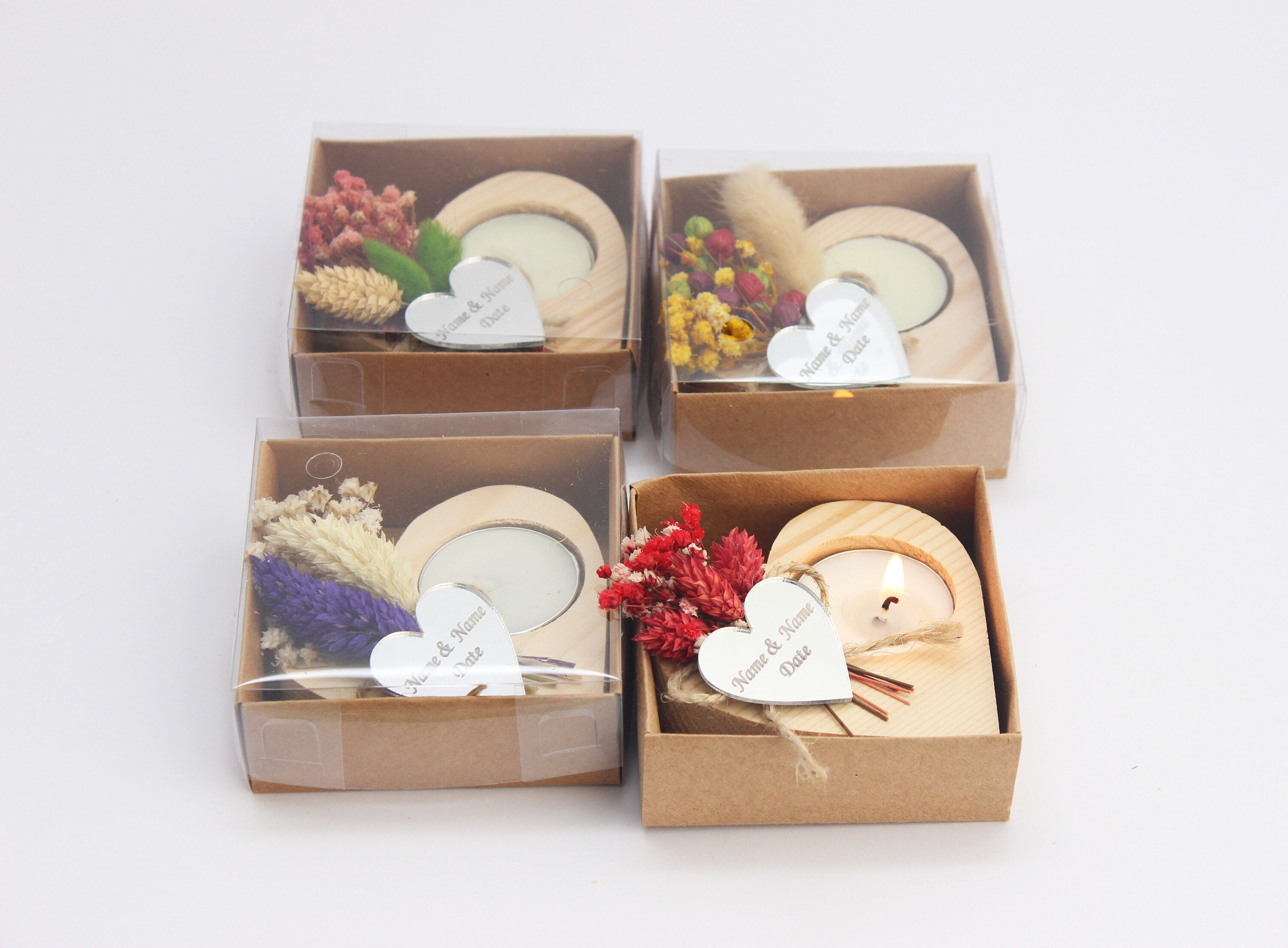 Luxury Heart Wooden Tealight Holders Personalized Event Gift For Guest Unique Bulk Souvenirs