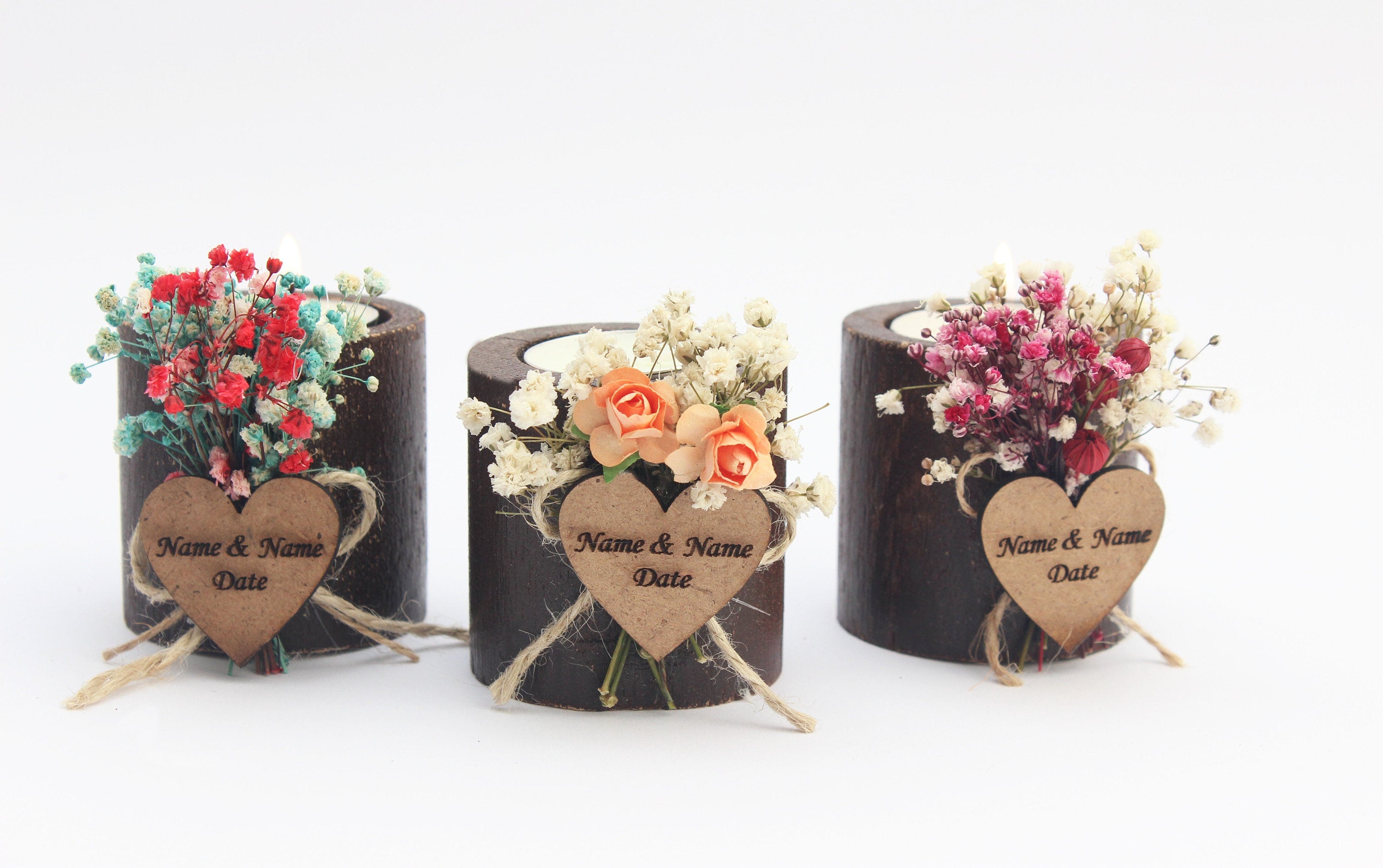 Luxury Cylinder Wooden Tealight Holders Personalized Event Gift For Guest Unique Bulk Souvenirs