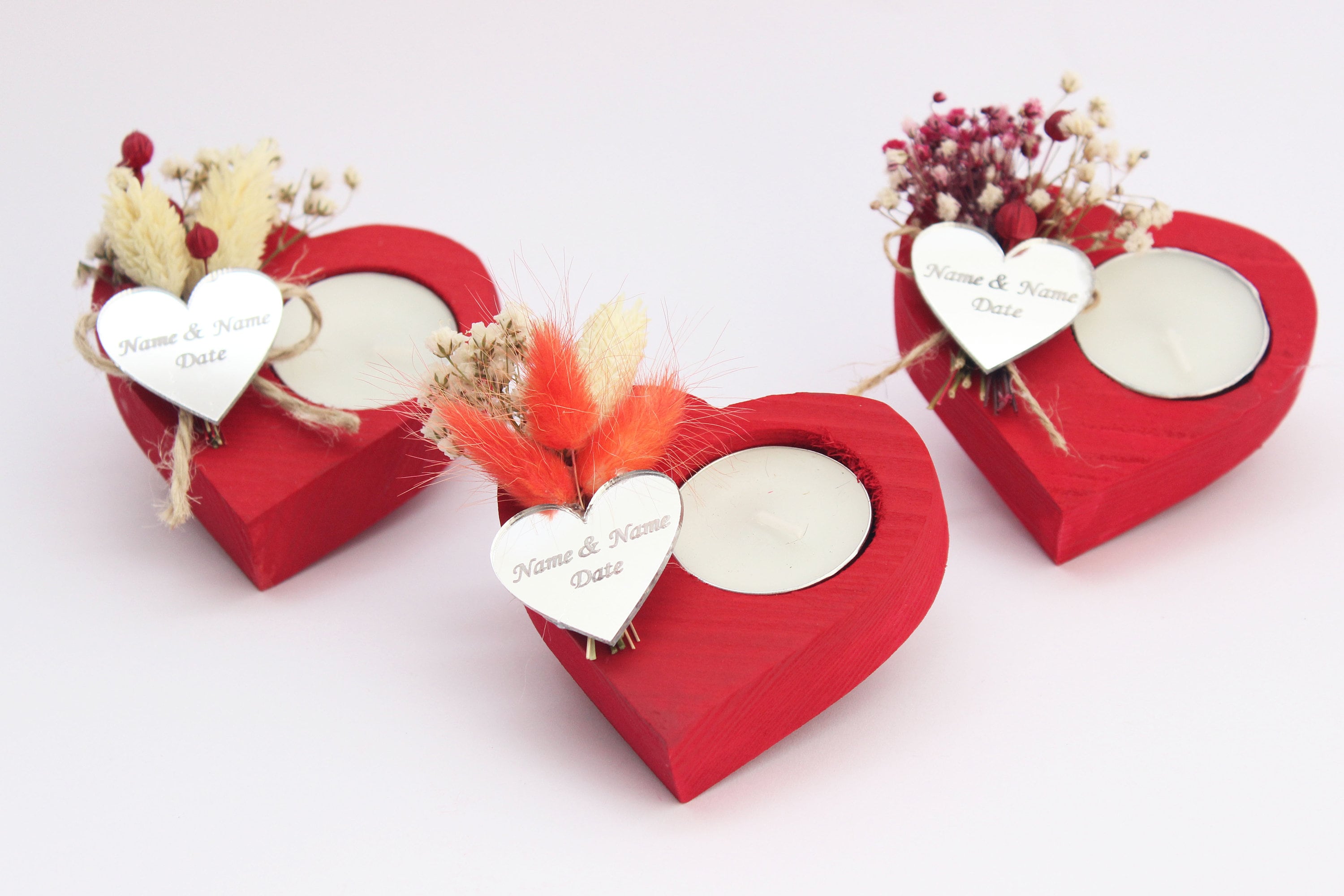 Heart Wooden Tealight Holders Personalized Event Gift For Guest Unique Souvenirs