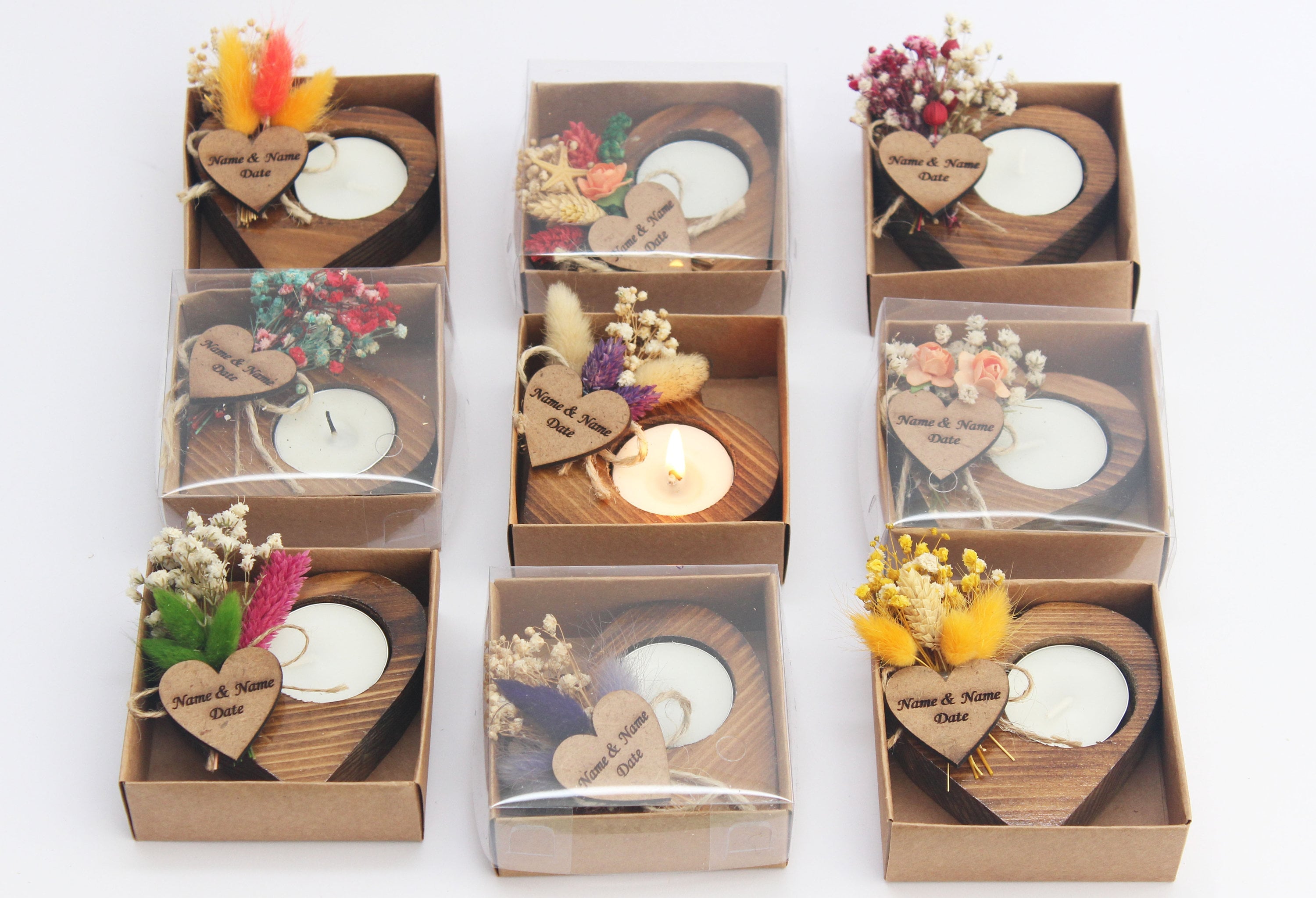 Heart Wooden Tealight Holders Personalized Event Gift For Guest Unique Souvenirs