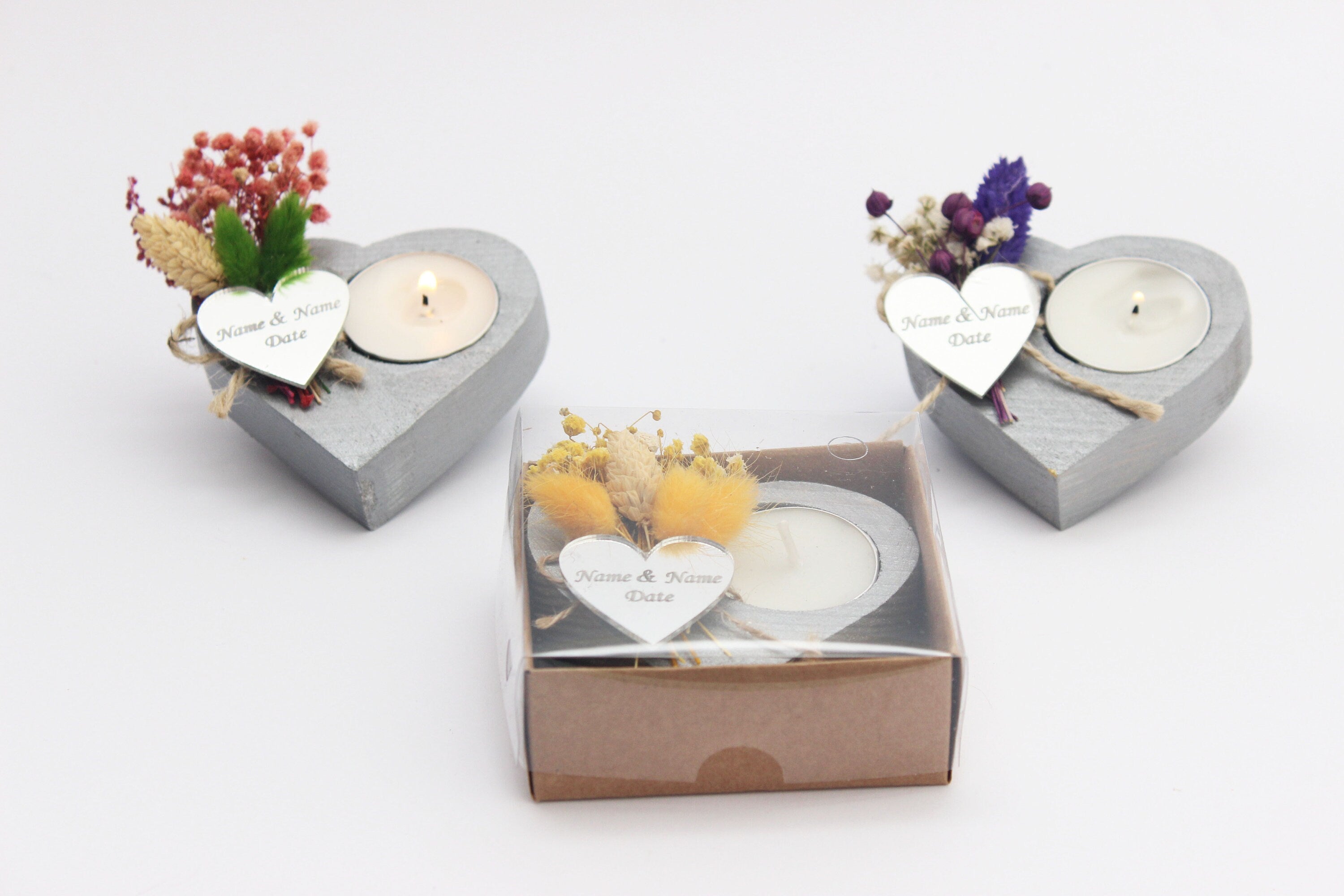 Heart Wooden Tealight Holders Personalized Event Gift For Guest Unique Bulk Souvenirs