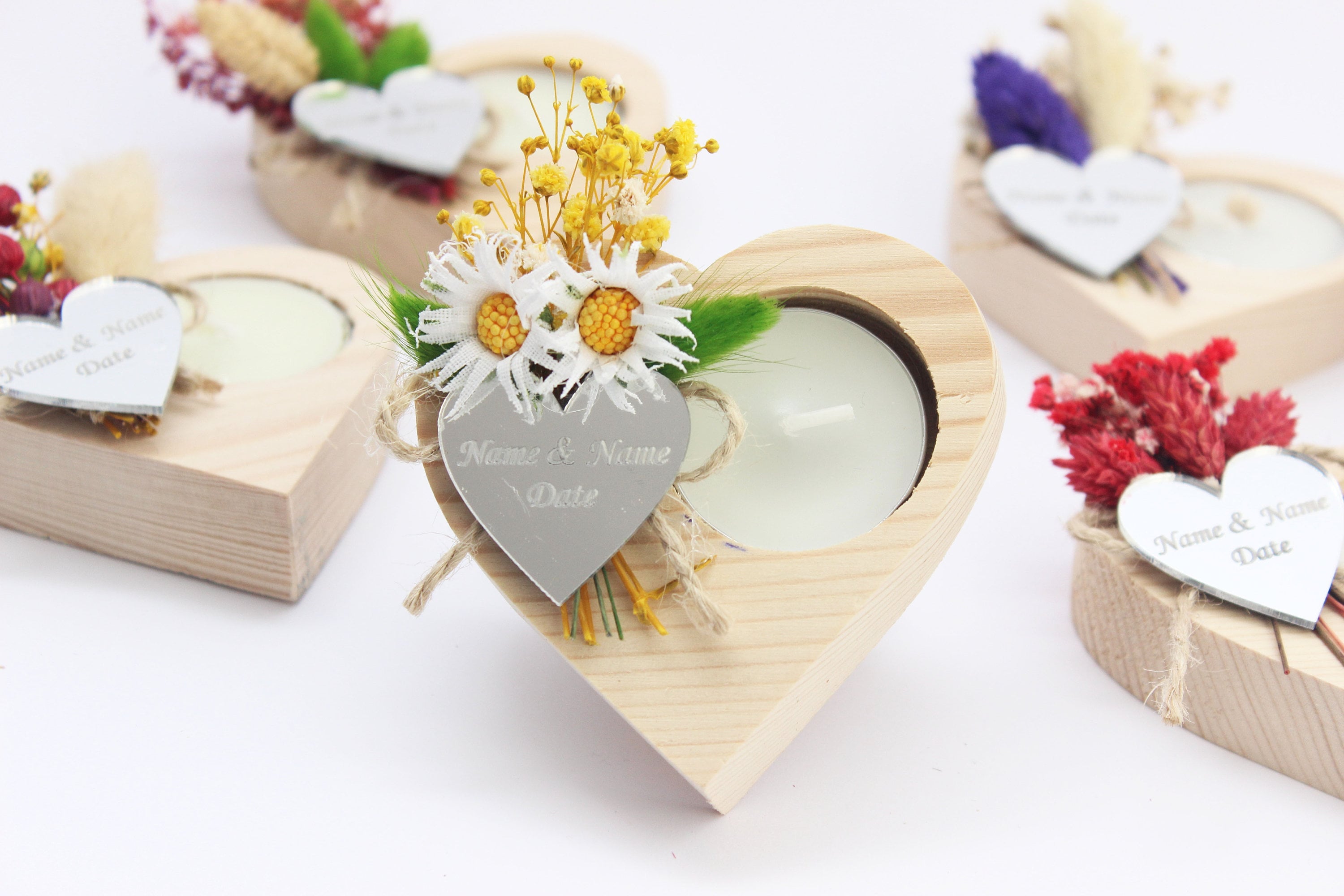 Luxury Heart Wooden Tealight Holders Personalized Event Gift For Guest Unique Bulk Souvenirs