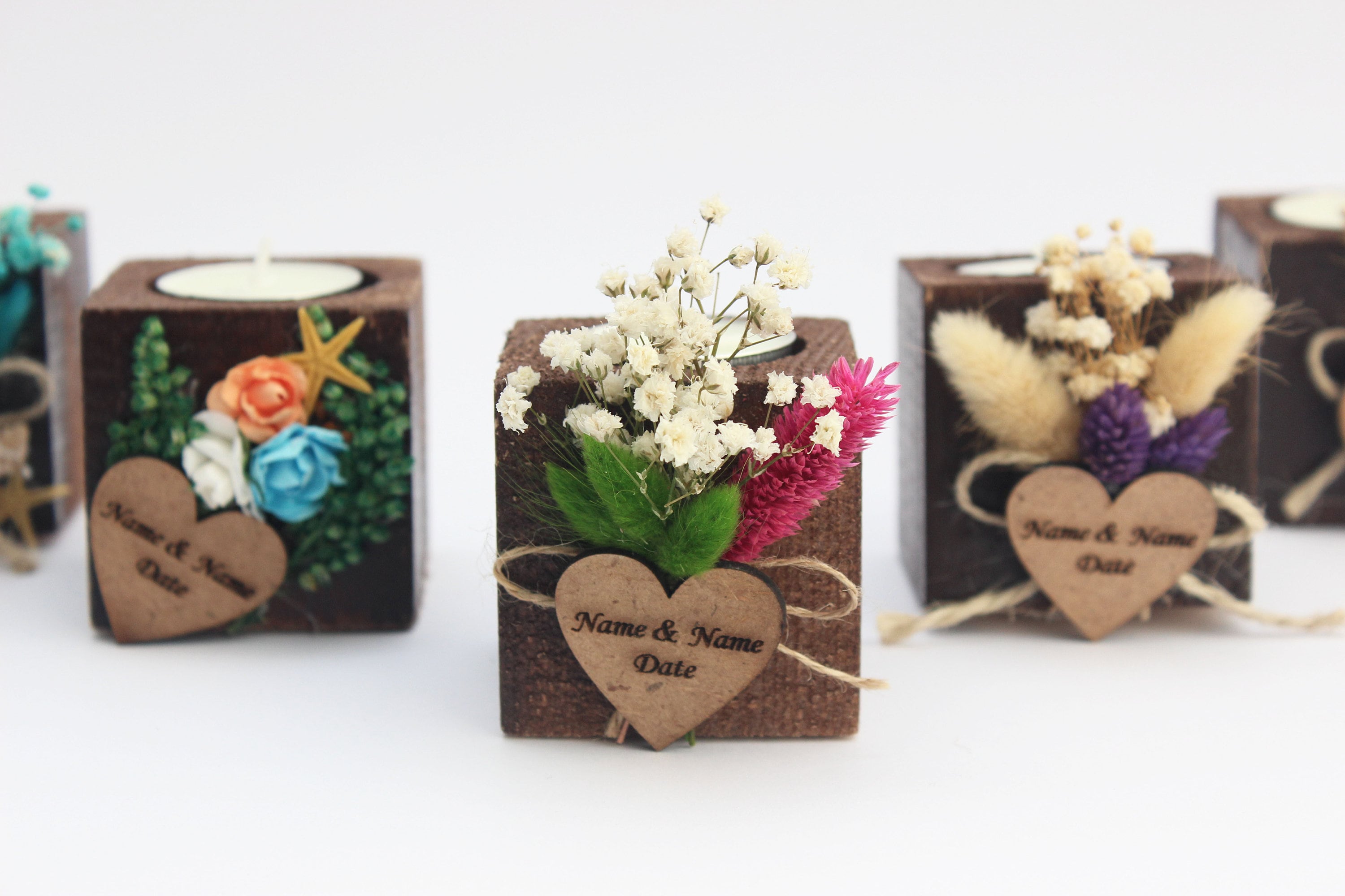 Luxury Cubic Wooden Tealight Holders Personalized Event Gift For Guest Unique Bulk Souvenirs