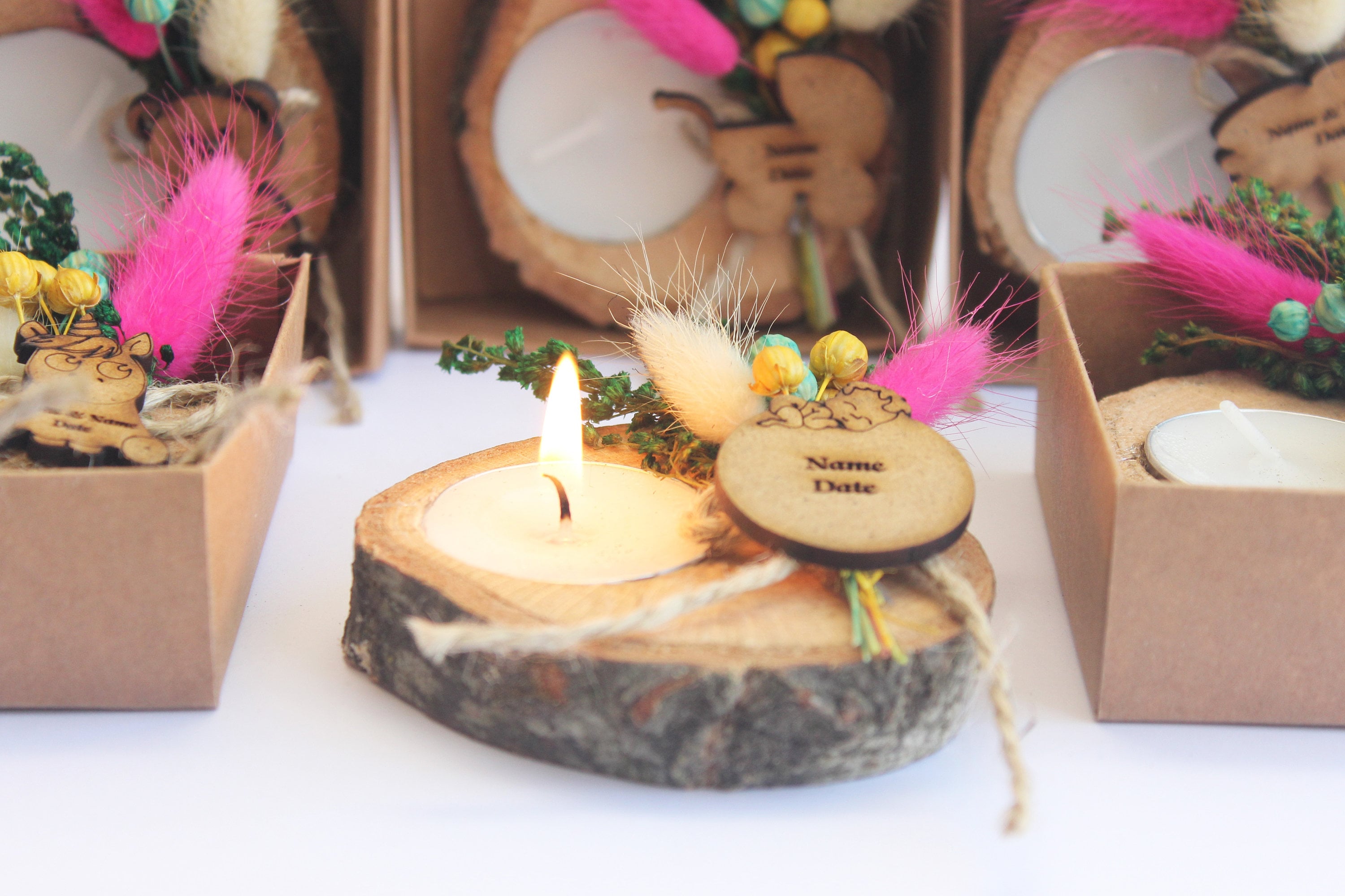 Wooden Tealight Holders Baby Shower Personalized Event Gift For Guest Unique Souvenirs