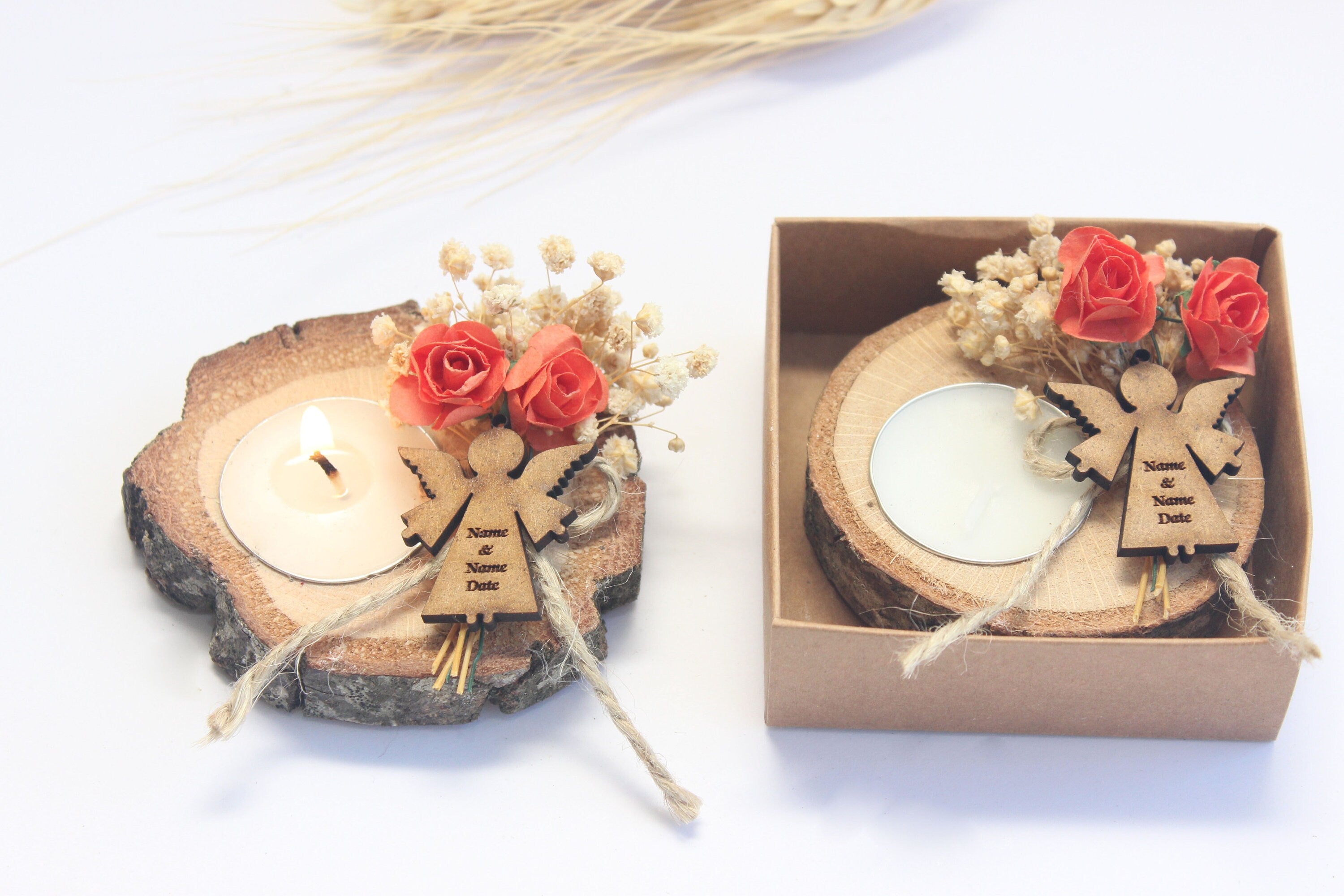 Baptism Wooden Tealight Holders Personalized Event Gift For Guest Unique Souvenirs