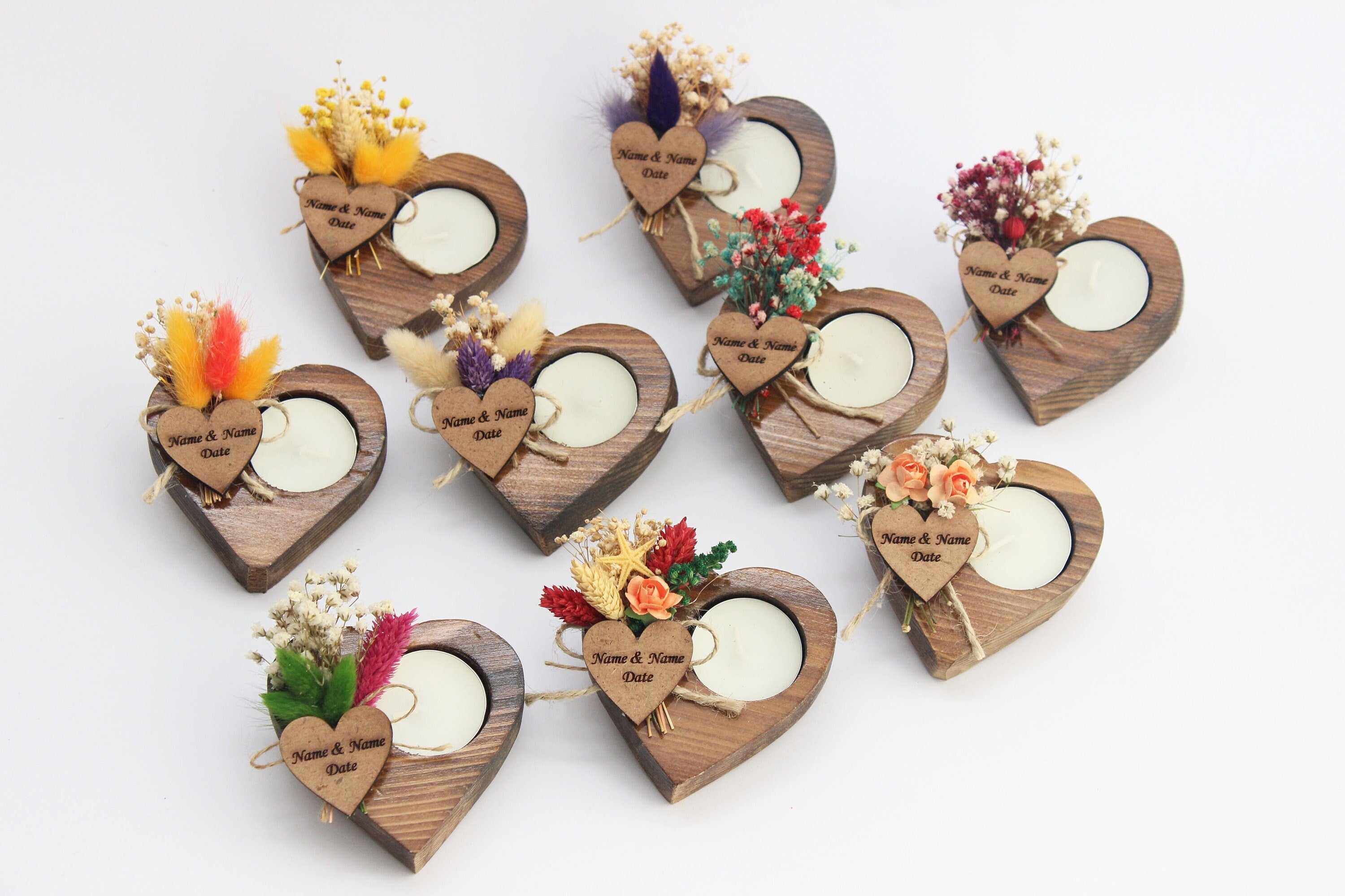 Heart Wooden Tealight Holders Personalized Event Gift For Guest Unique Souvenirs