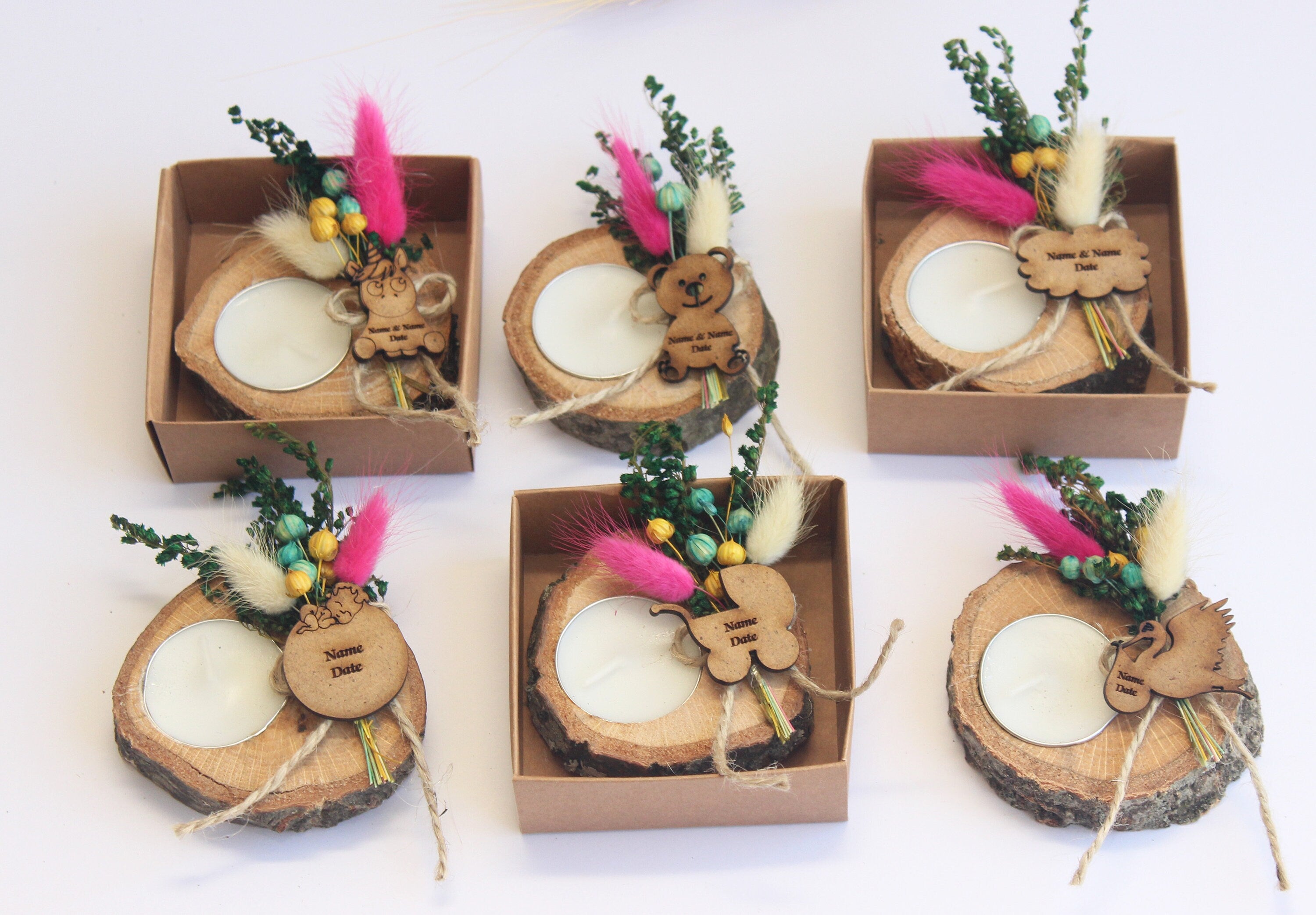 Wooden Tealight Holders Baby Shower Personalized Event Gift For Guest Unique Souvenirs