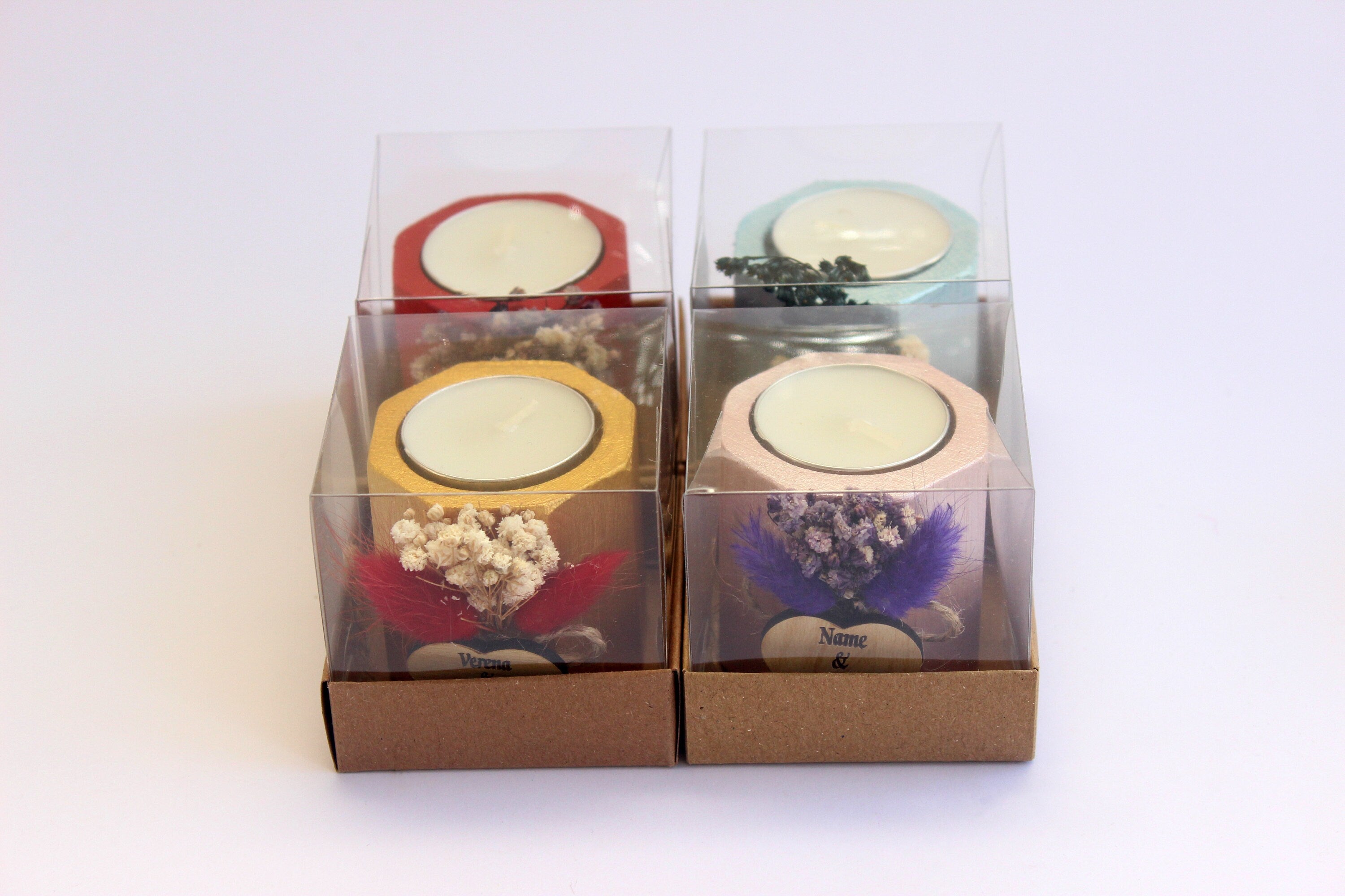 Luxury Hexagon Wooden Tealight Holders Personalized Event Gift For Guest Unique Bulk Souvenirs