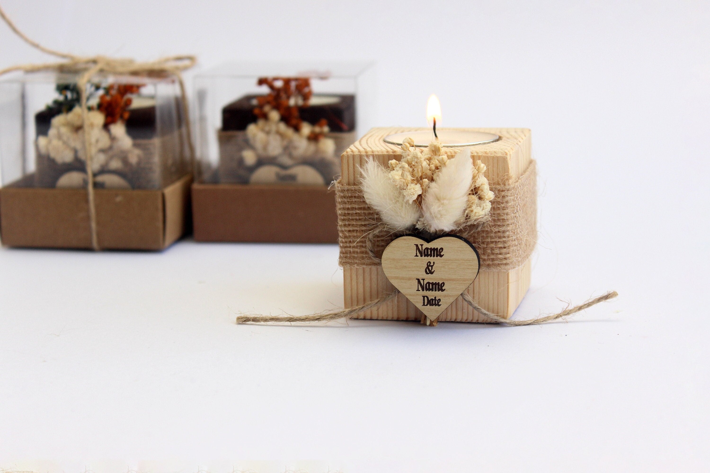 Luxury Cubic Wooden Tealight Holders Personalized Event Gift For Guest Unique Souvenirs