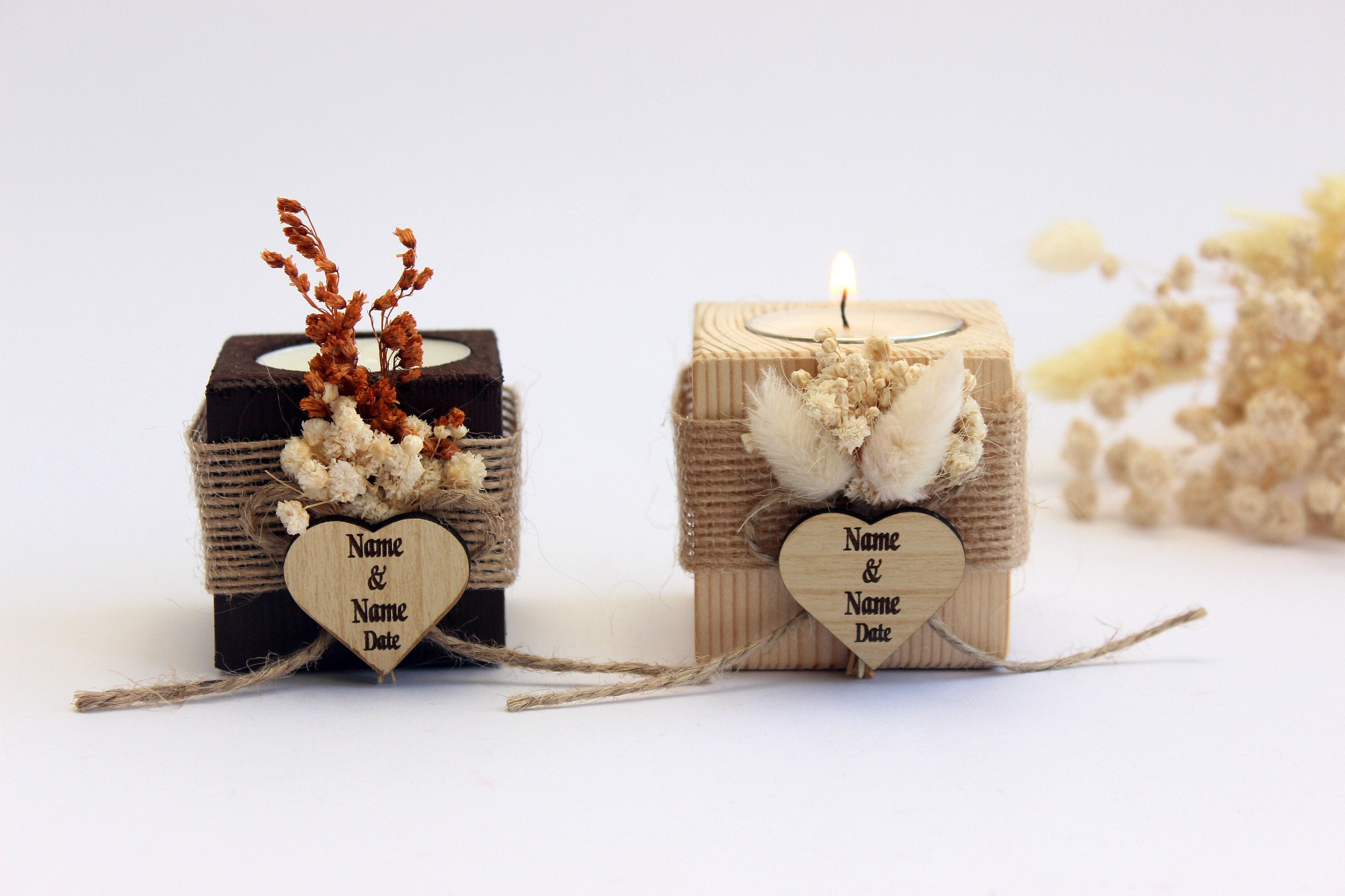 Luxury Cubic Wooden Tealight Holders Personalized Event Gift For Guest Unique Souvenirs