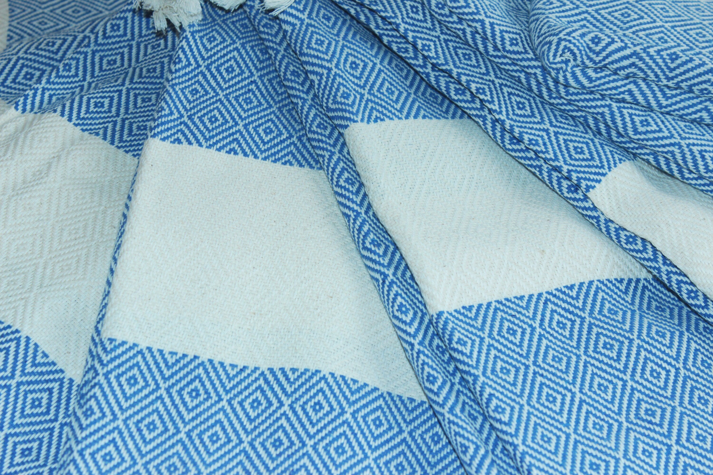 Blue Beach Diamond Towel Peshtemal Bath Cotton Organic Pool Turkishdowry